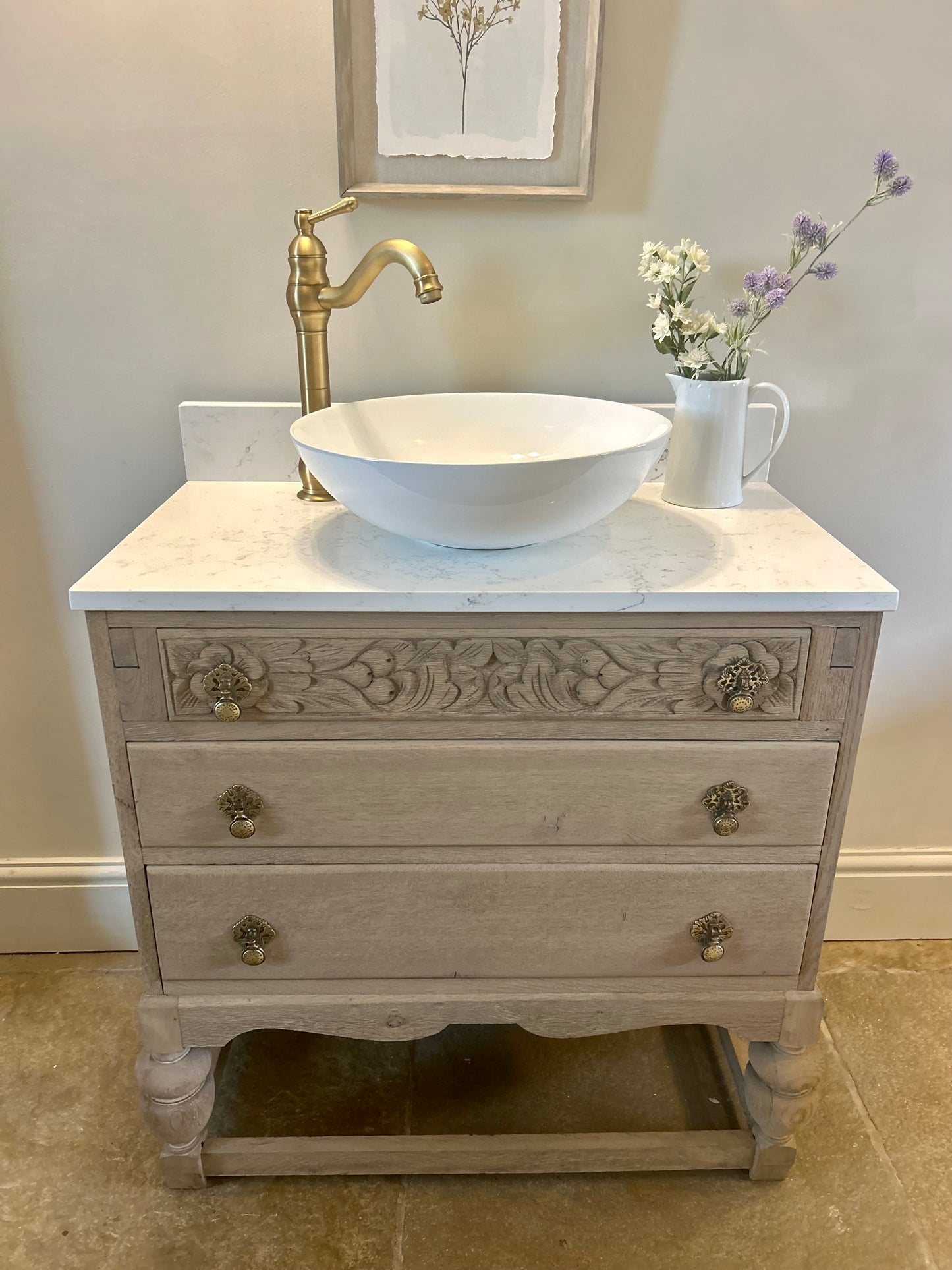 Vintage Vanity Sink Unit with marble/quartz top