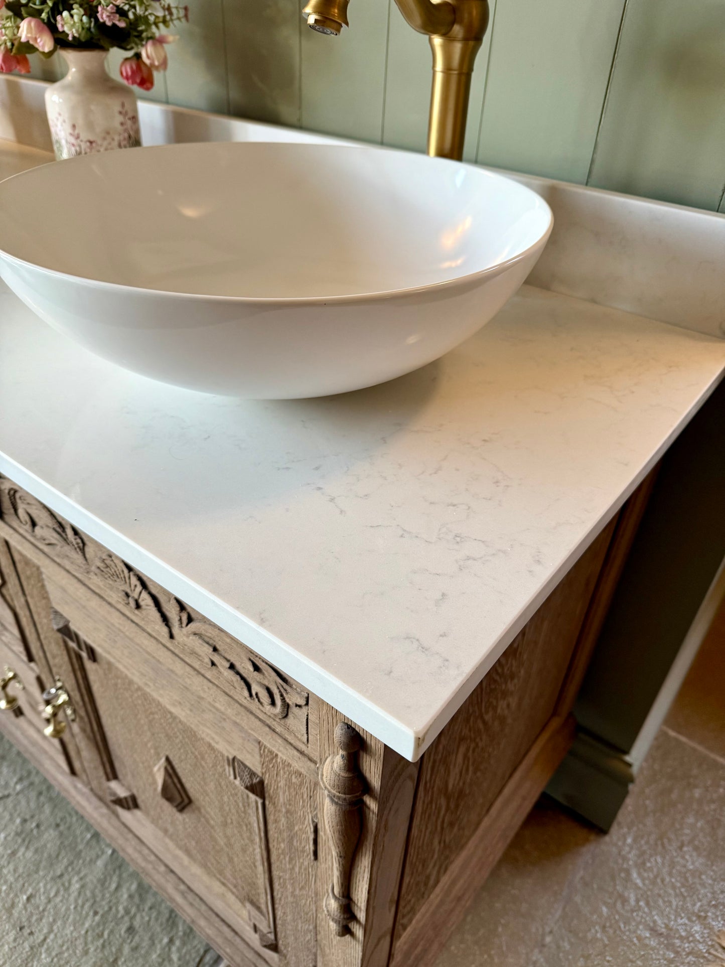 Large Double Vanity Sink Quartz Top, Upstand and Two Basins (155cm)