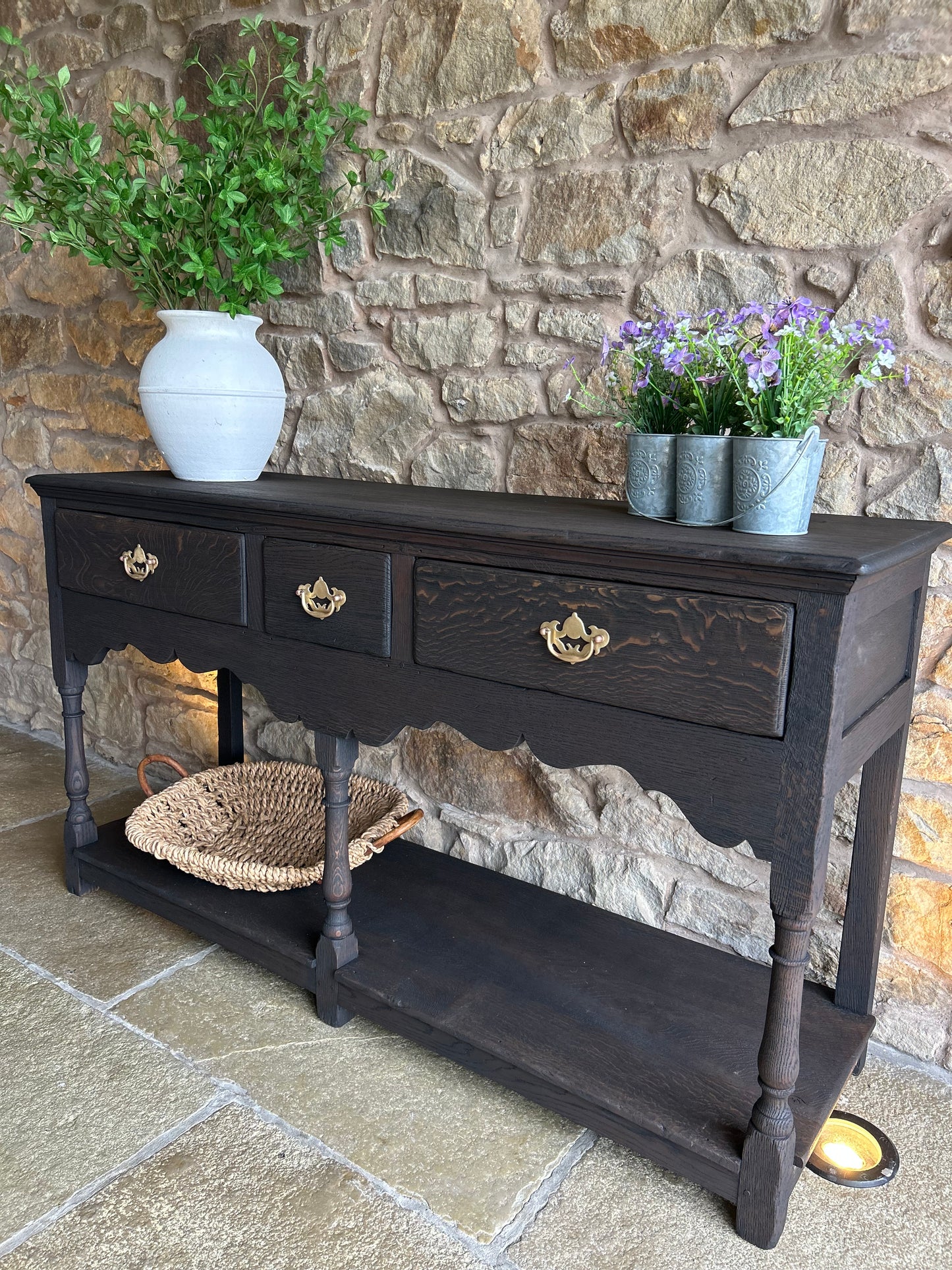Antique Solid Dark Oak Console table.