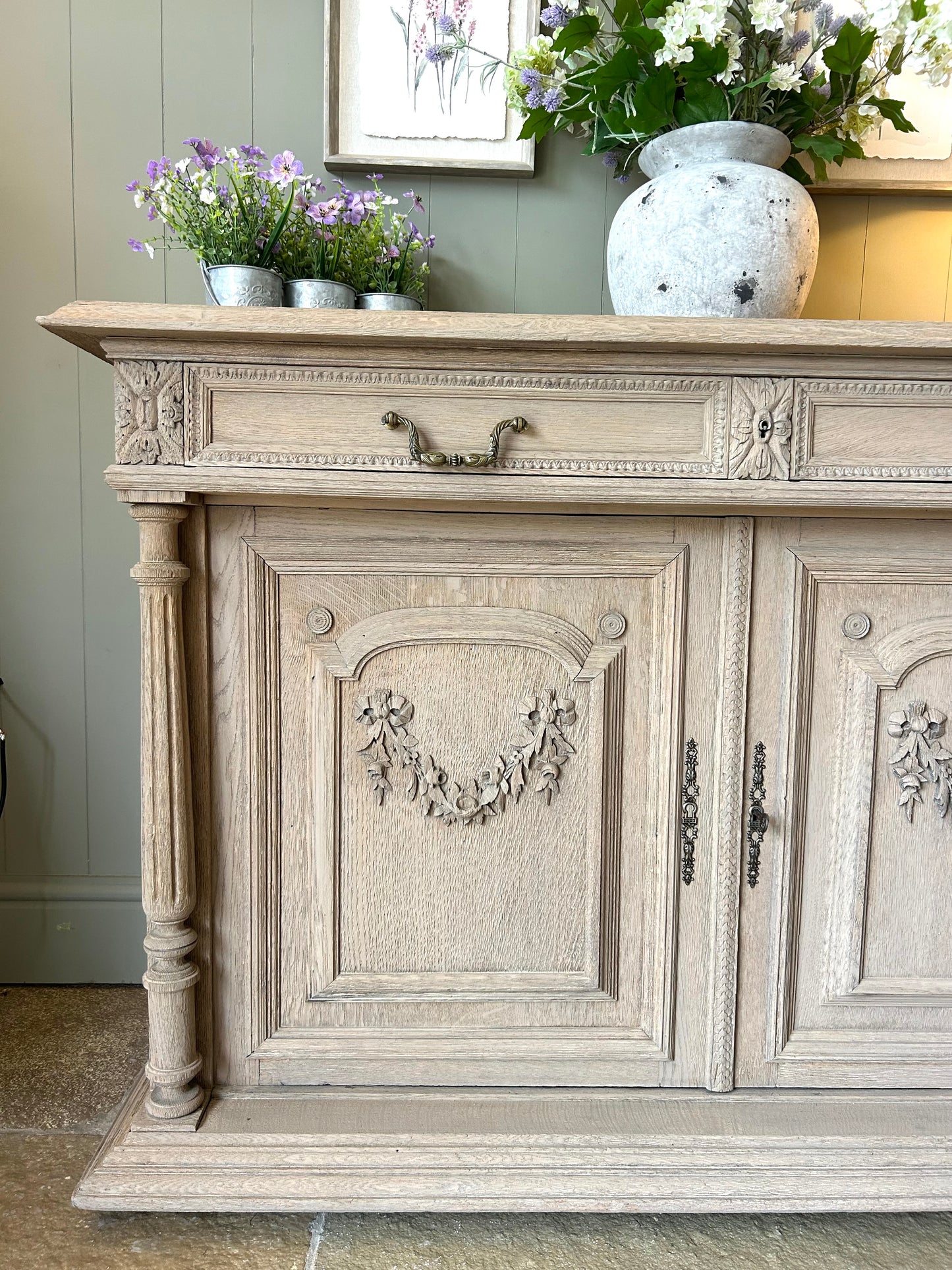 Antique Solid Oak sideboard finished in a weathered oak.