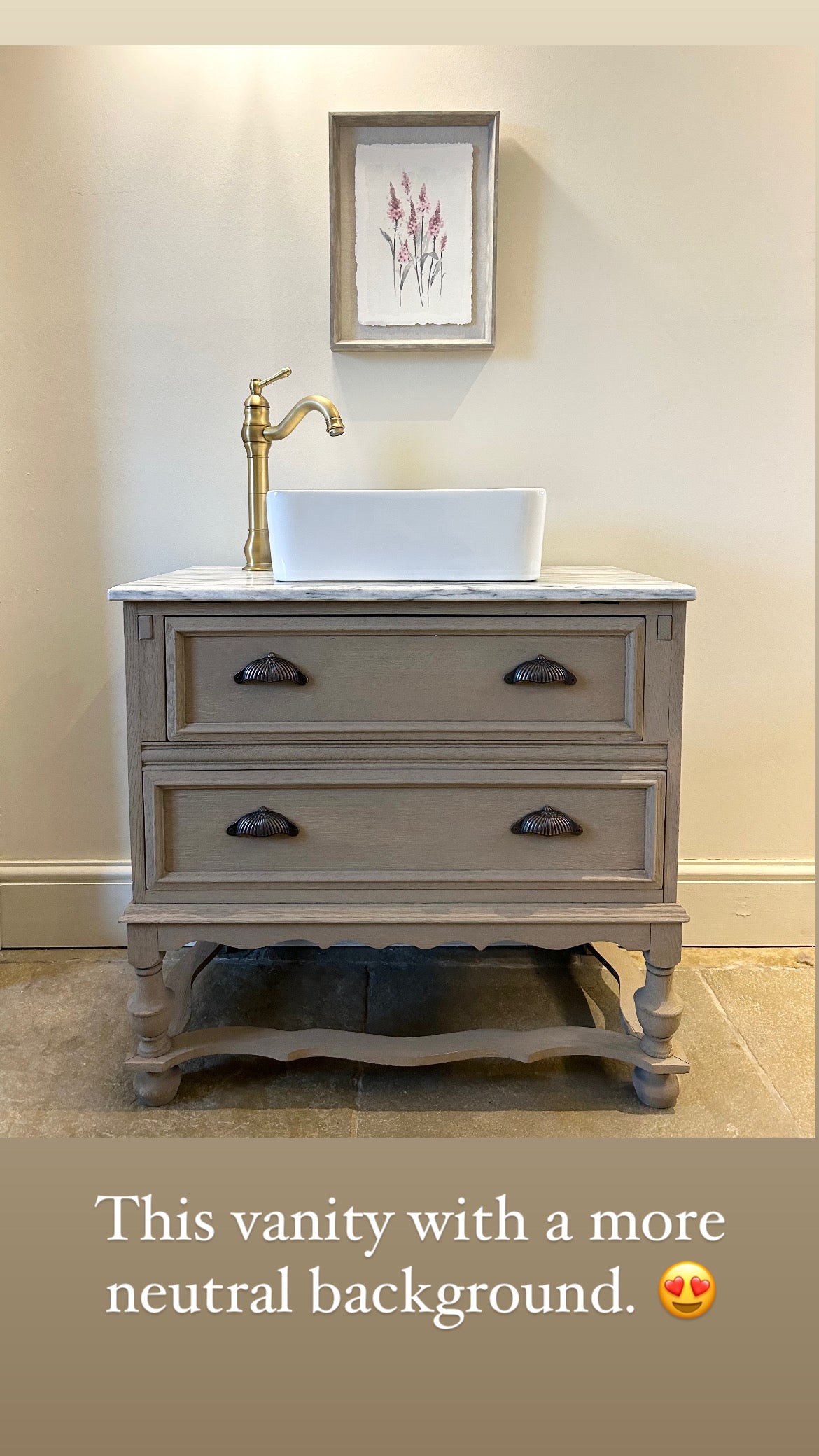 Vintage Marble Topped Vanity Sink finished in a Weathered Oak Style