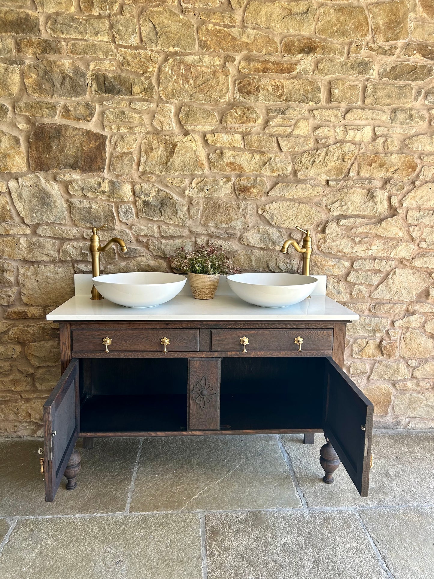 Vintage Dark Oak Double a vanity Sink 123cm wide