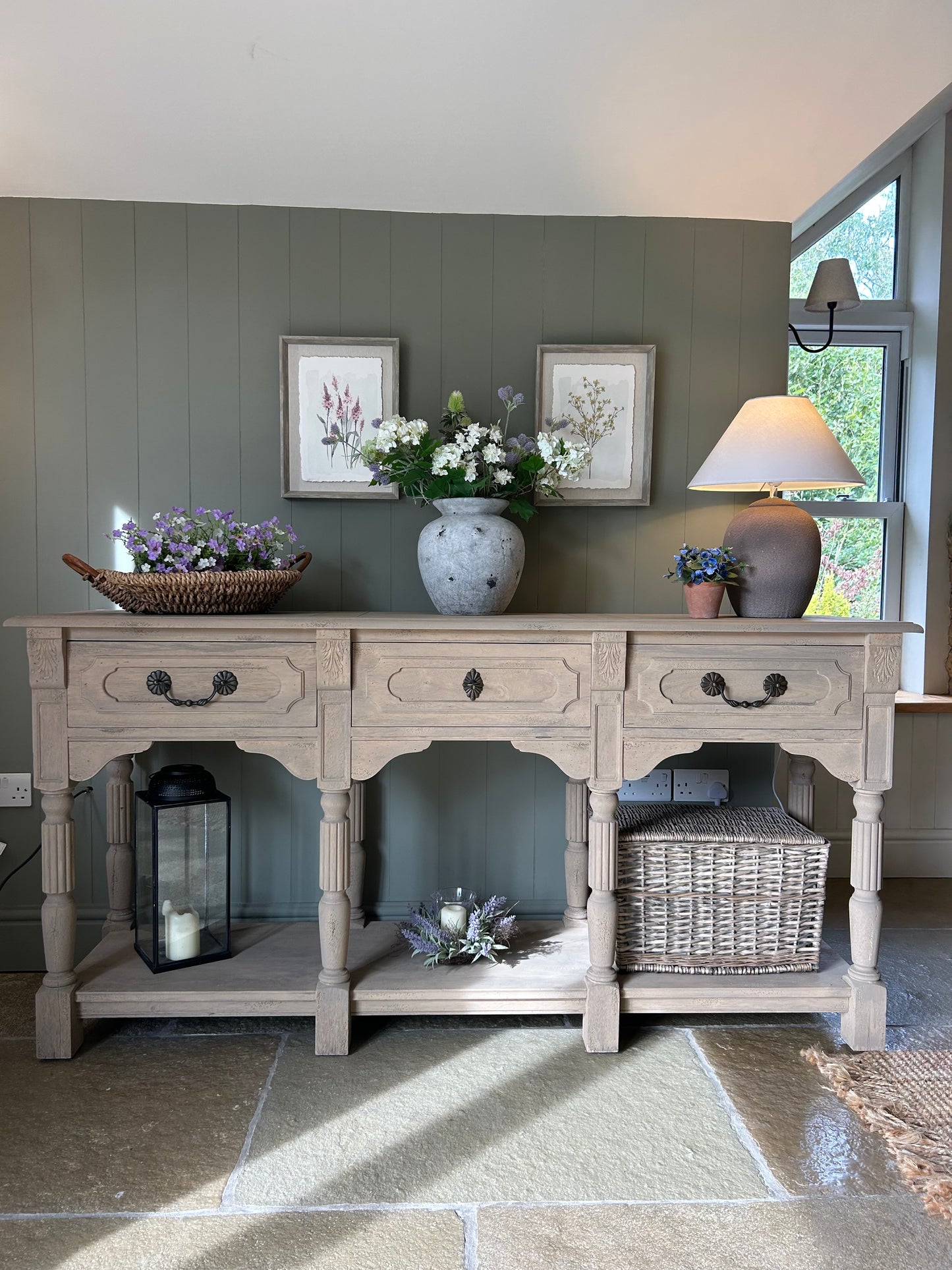 Large rustic Console Table finished in a light weathered oak.