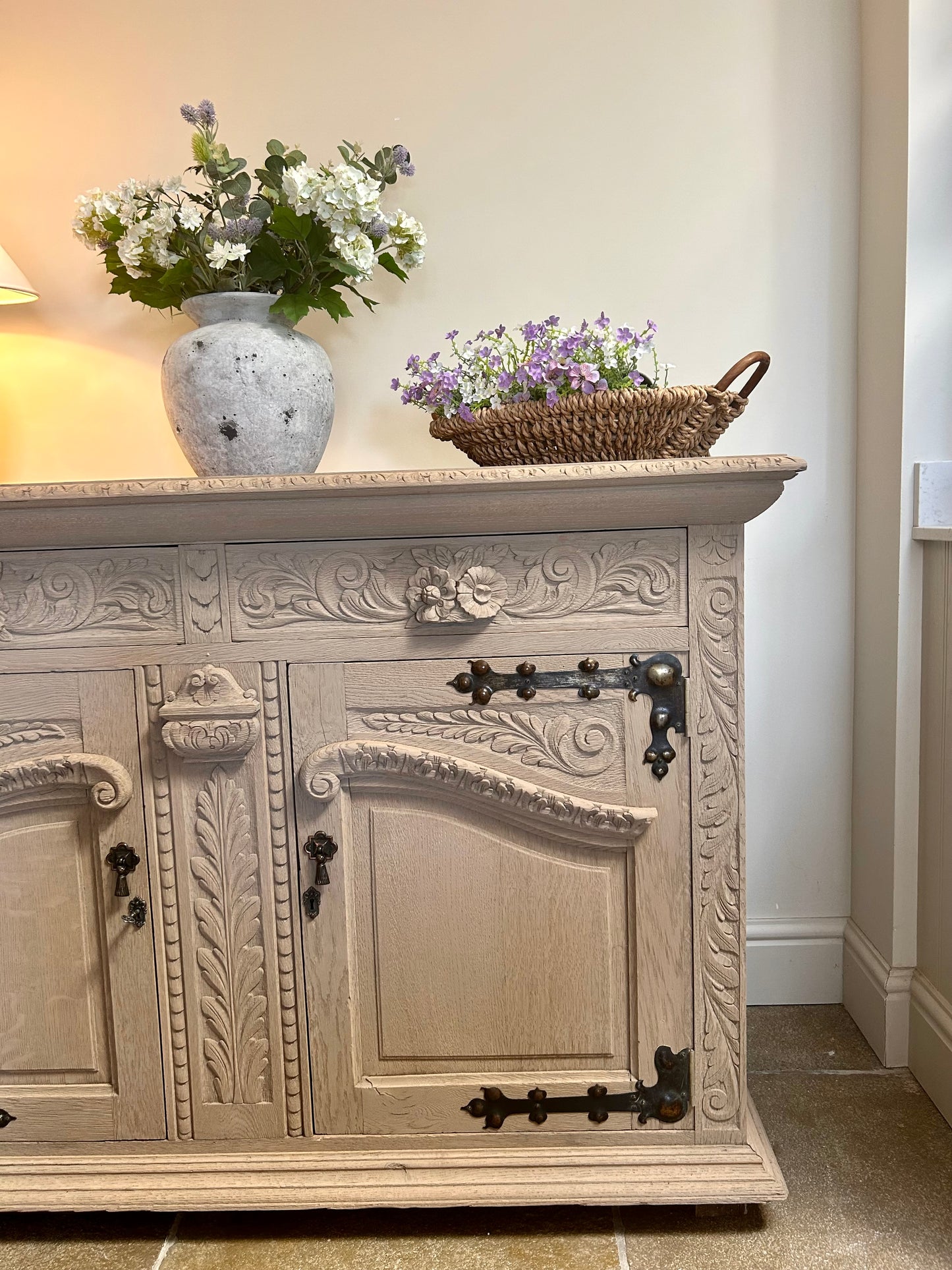 Antique Solid Oak Sideboard finished in a natural weathered oak style