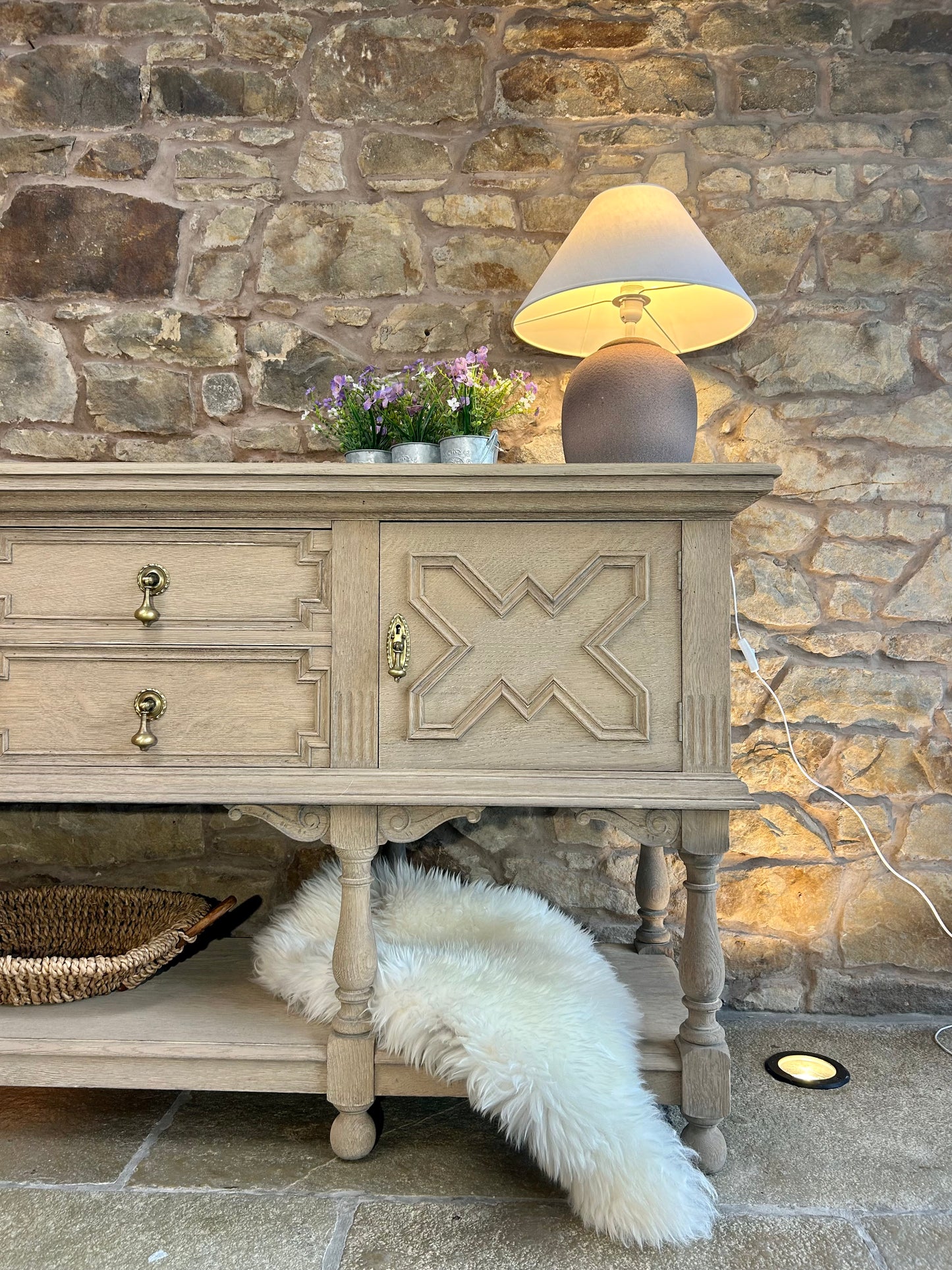 Large Weathered Oak Console Sideboard by Waring and Gillows of Lancaster