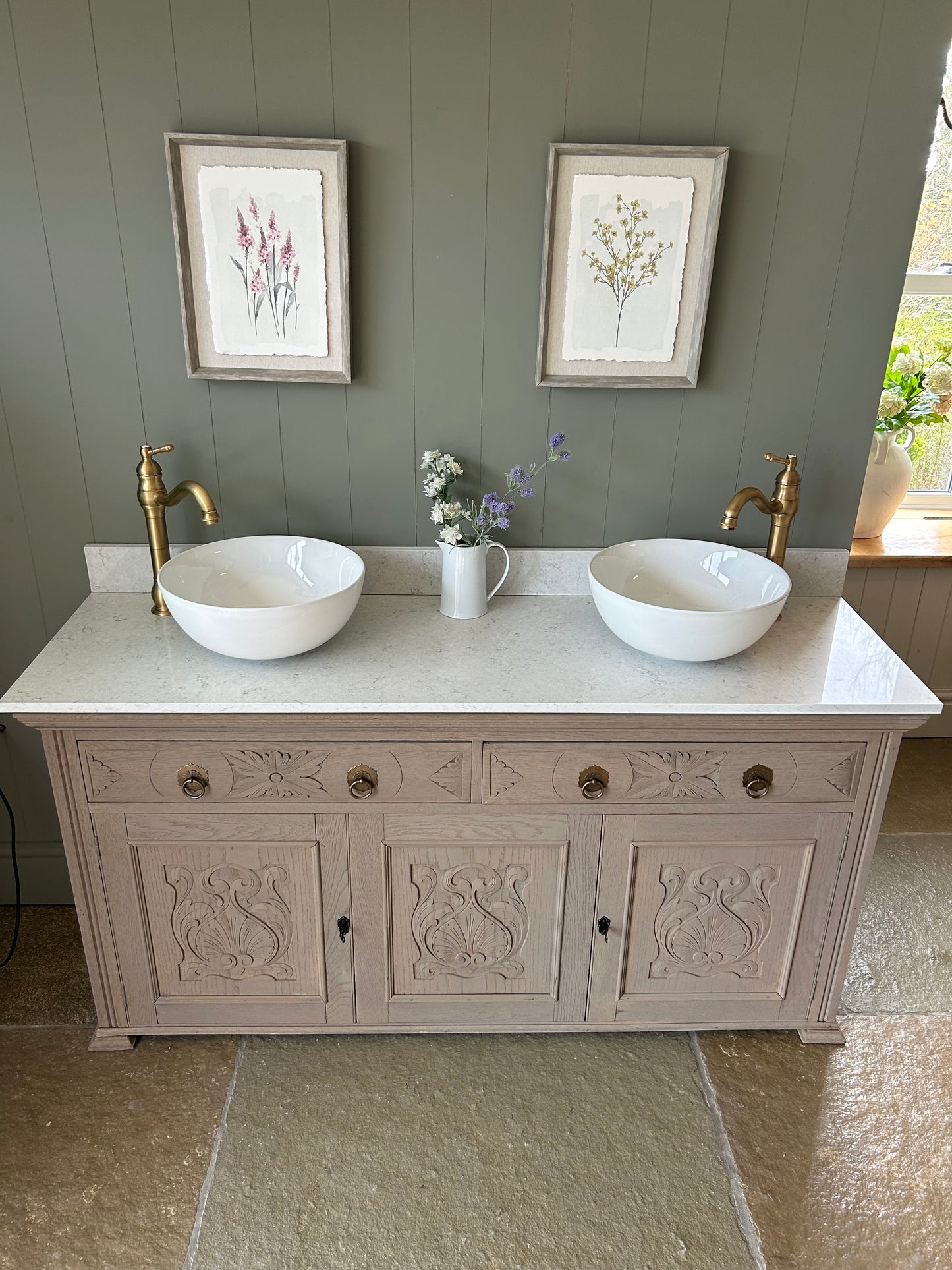 Large Double Vanity Sink Unit with Marble Top