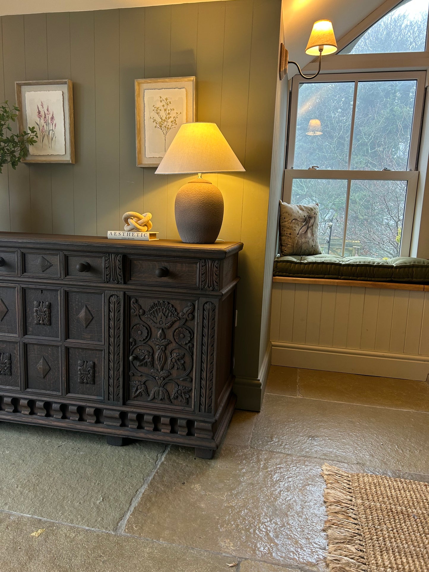 Large Antique Dark Oak Sideboard. Solid Oak