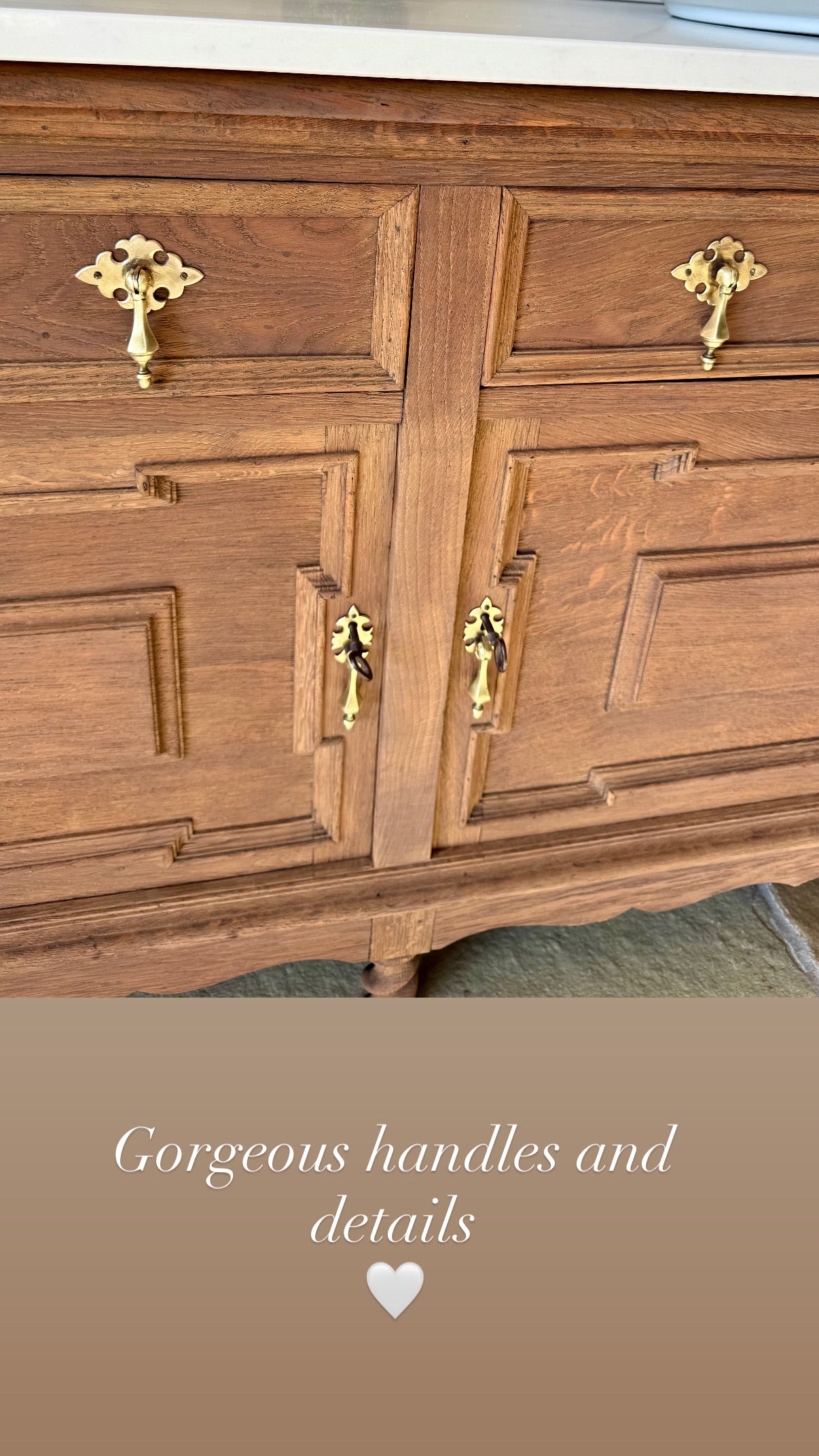 Vintage Oak Double Vanity Sink, Quartz top, Upstand and two basins. (153cm wide)