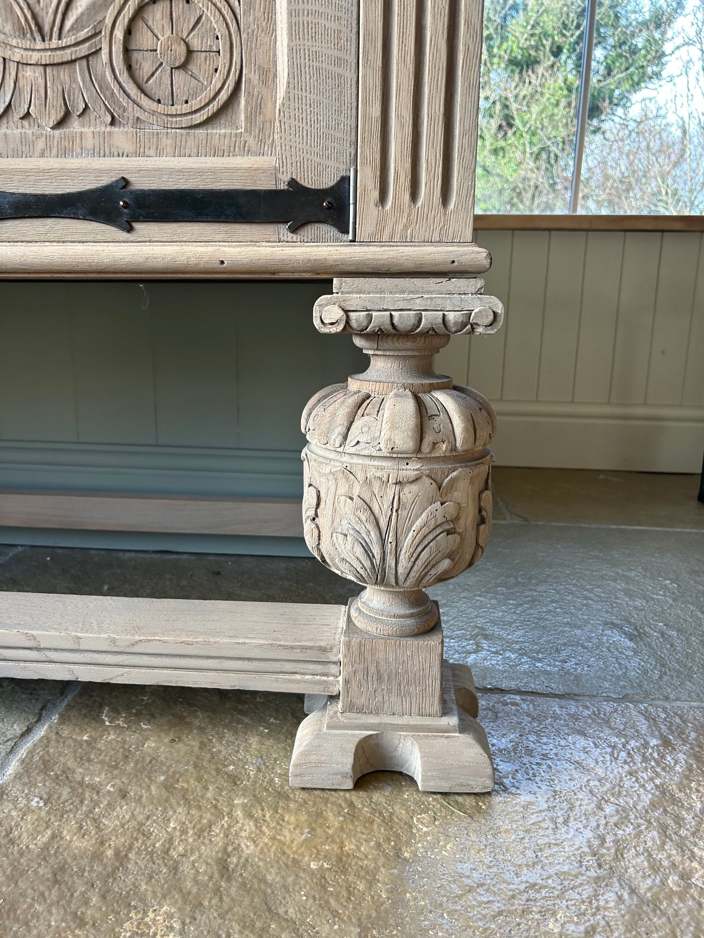 Large Ornate Carved Rustic Antique Sideboard.