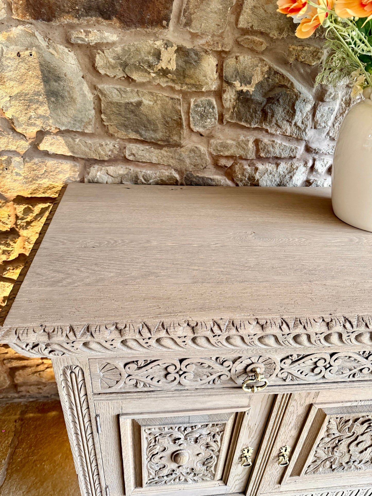Beautiful Antique Carved Solid Oak Sideboard