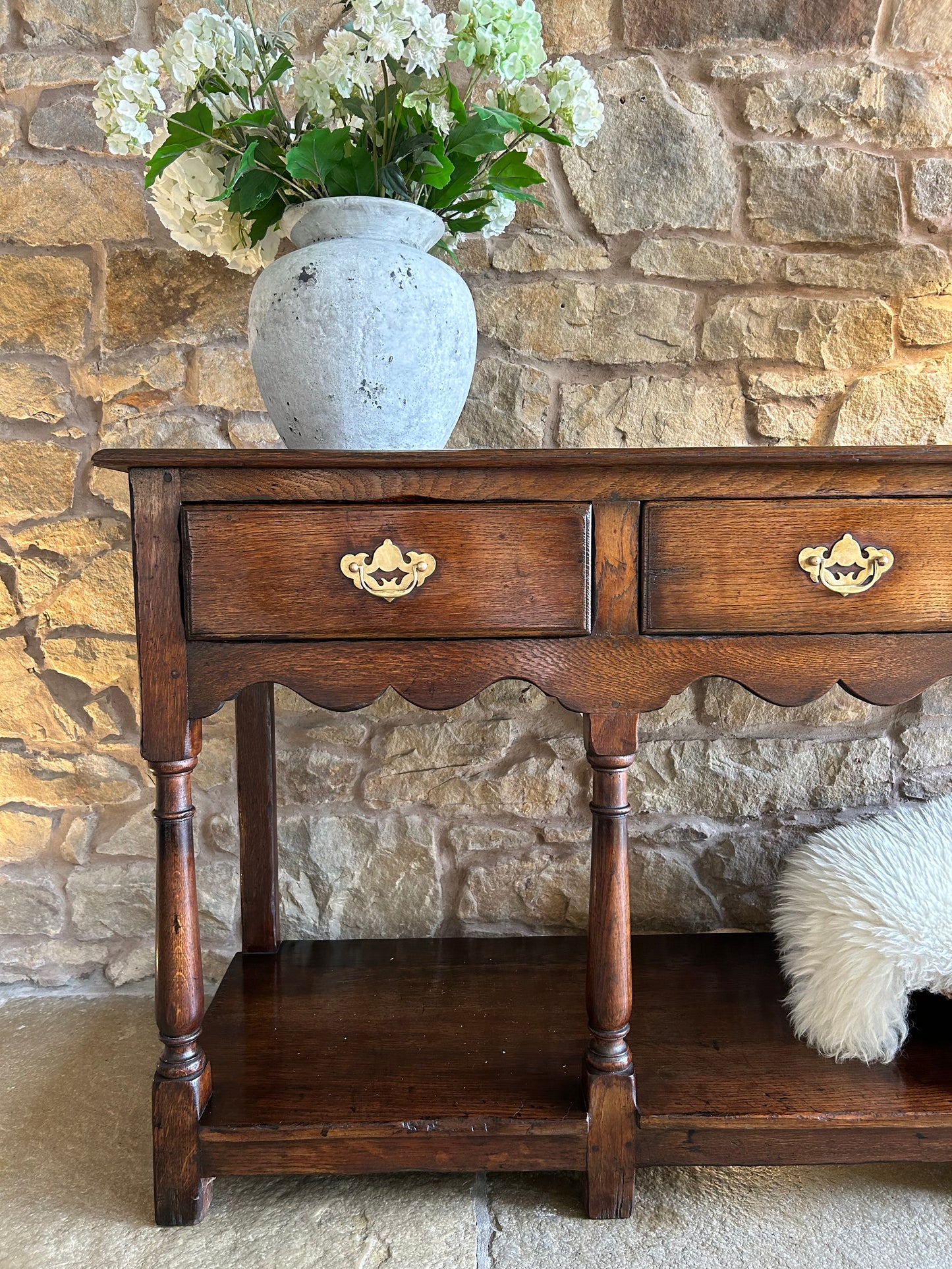 Medium sized Dark Solid Oak Antique Console Table.