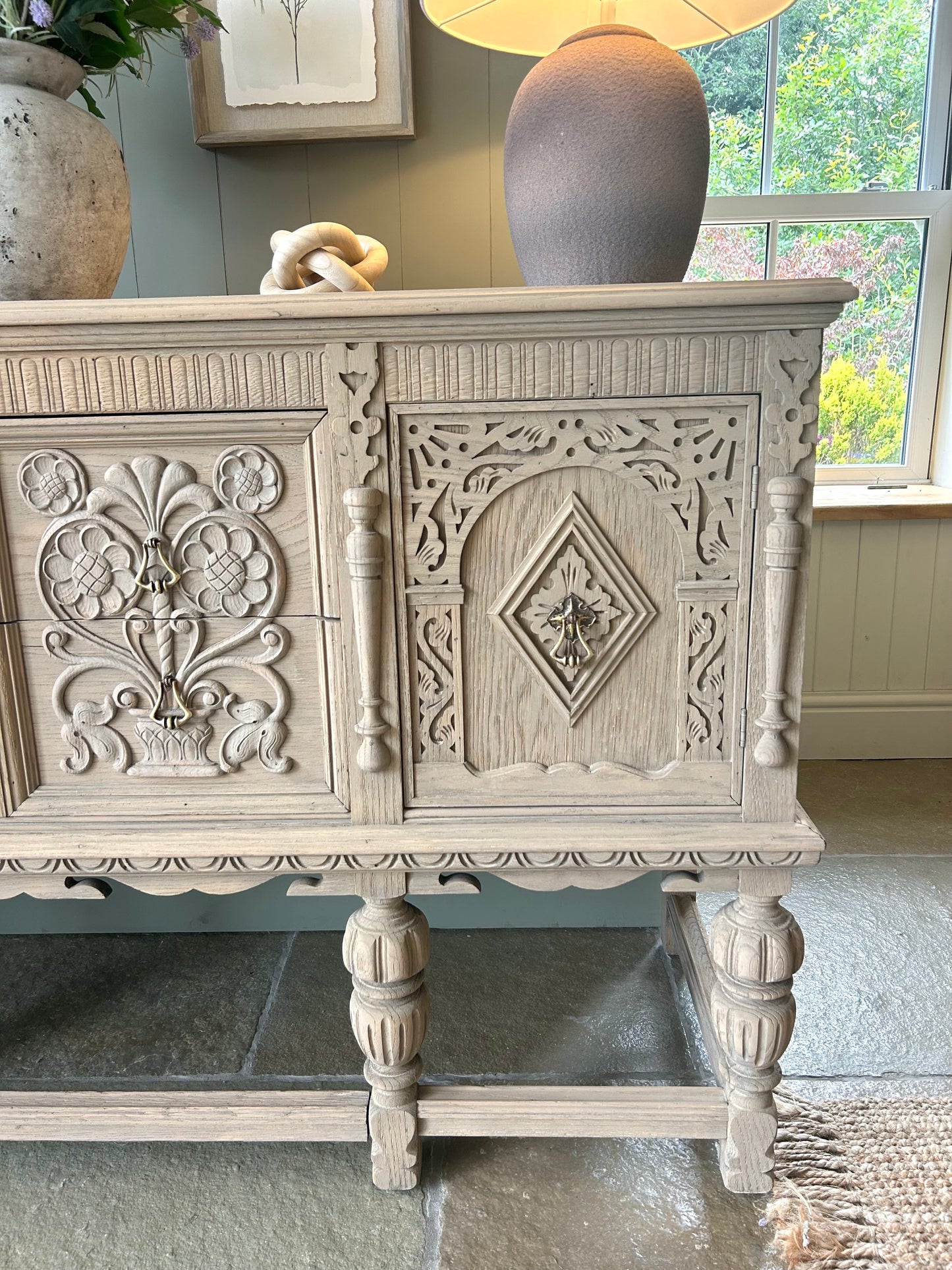 Antique Large Solid Weathered Oak Sideboard