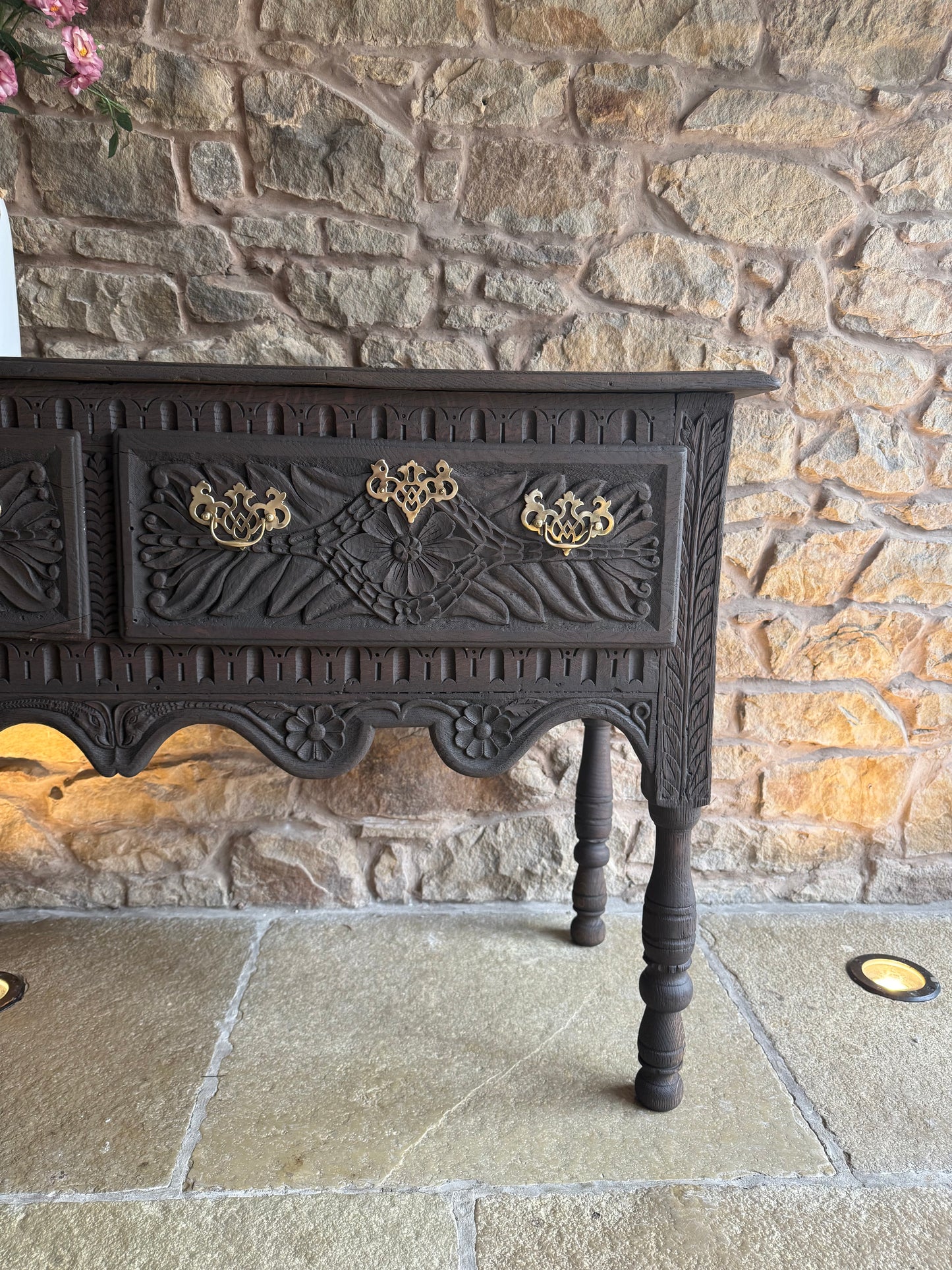 1700s Antique Carved Oak Console Table