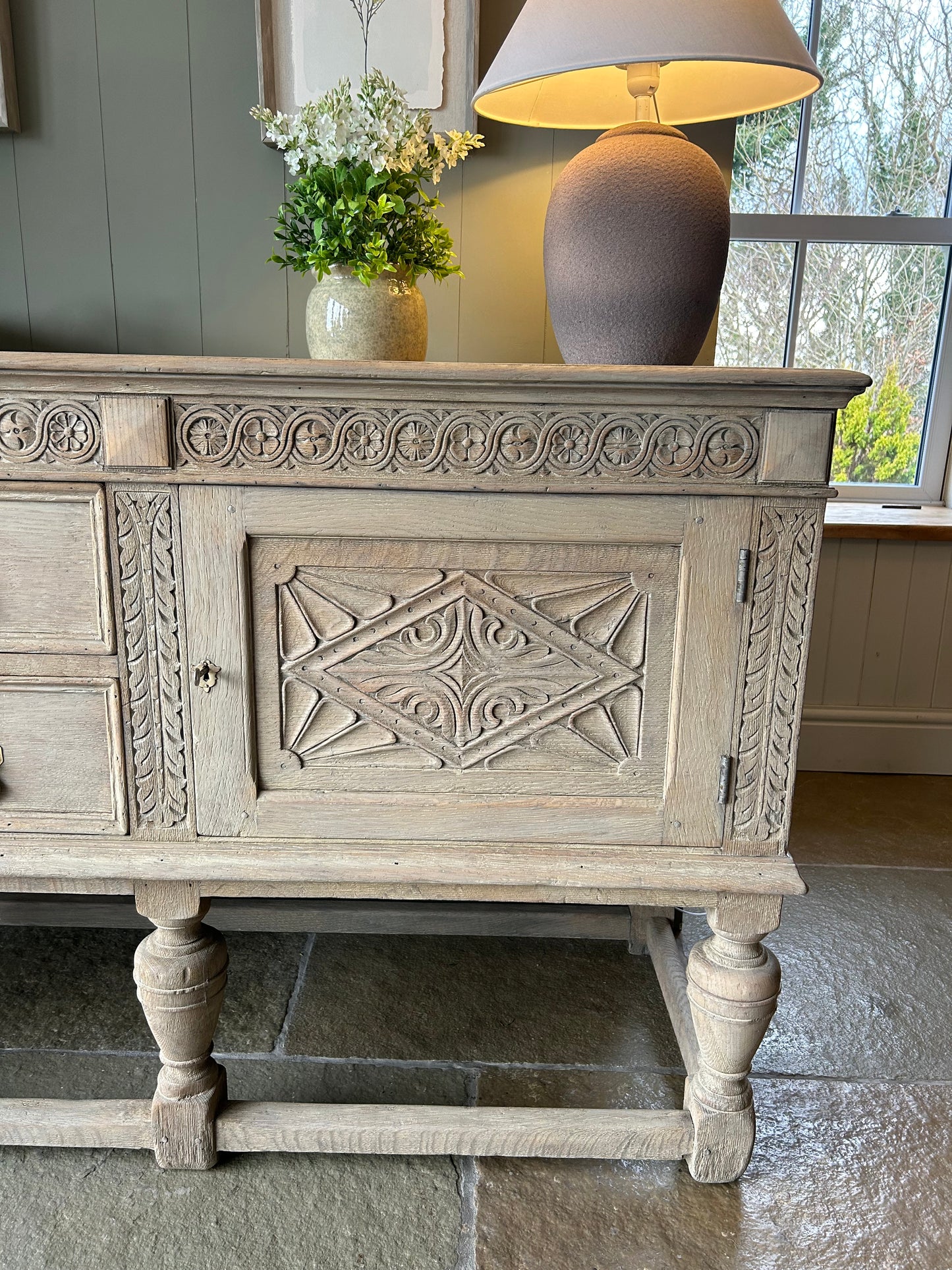 Antique Large Solid Oak Sideboard finished in a light weathered oak