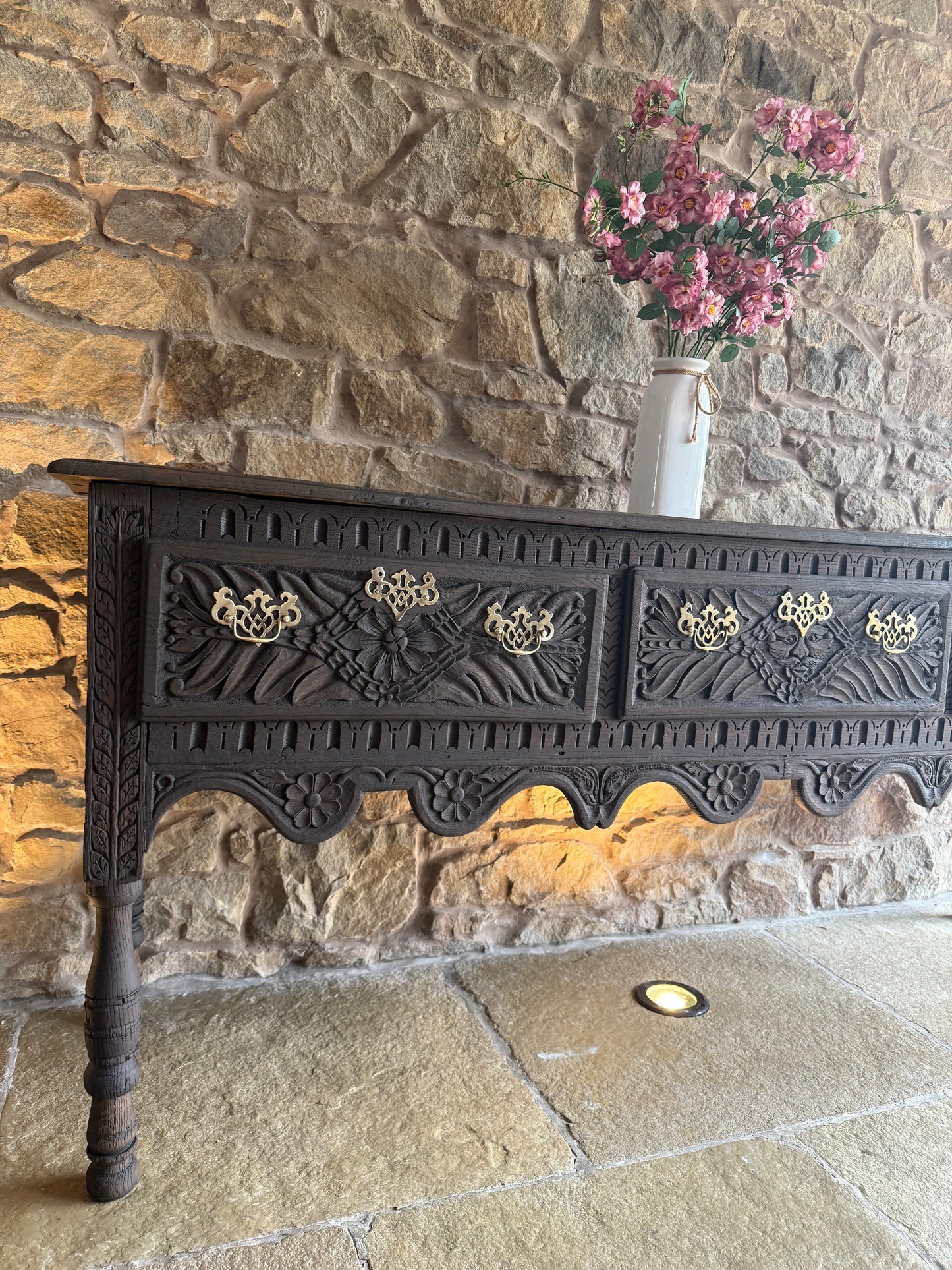 1700s Antique Carved Oak Console Table
