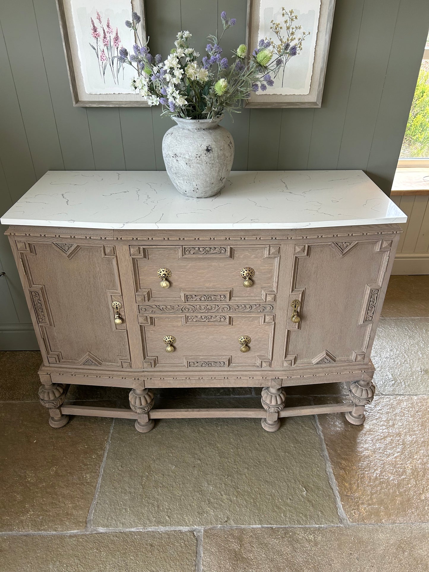 Marble Topped Vintage Sideboard. Medium Sized