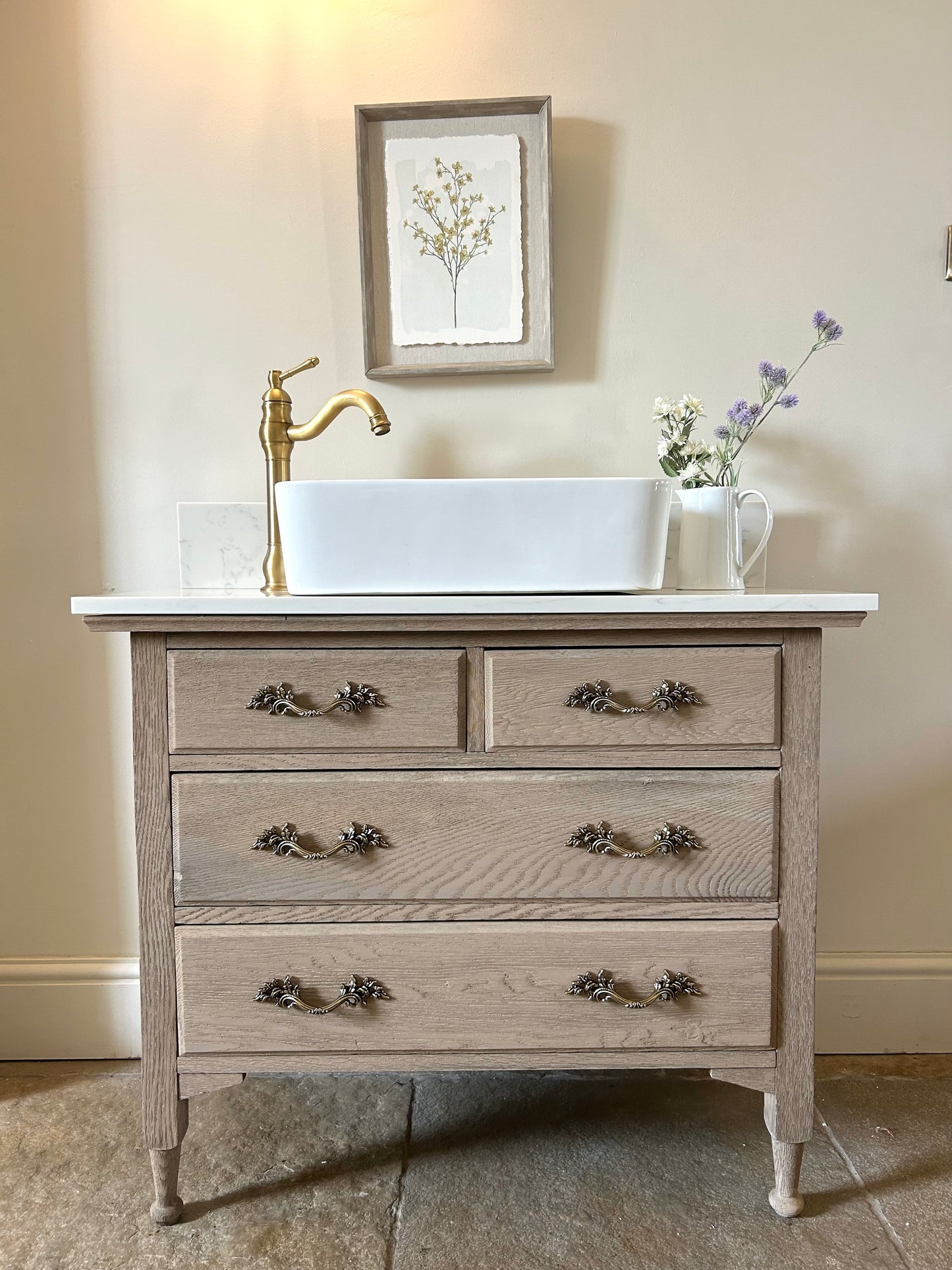 Vintage Marble Top vanity sink 93.5cm wide