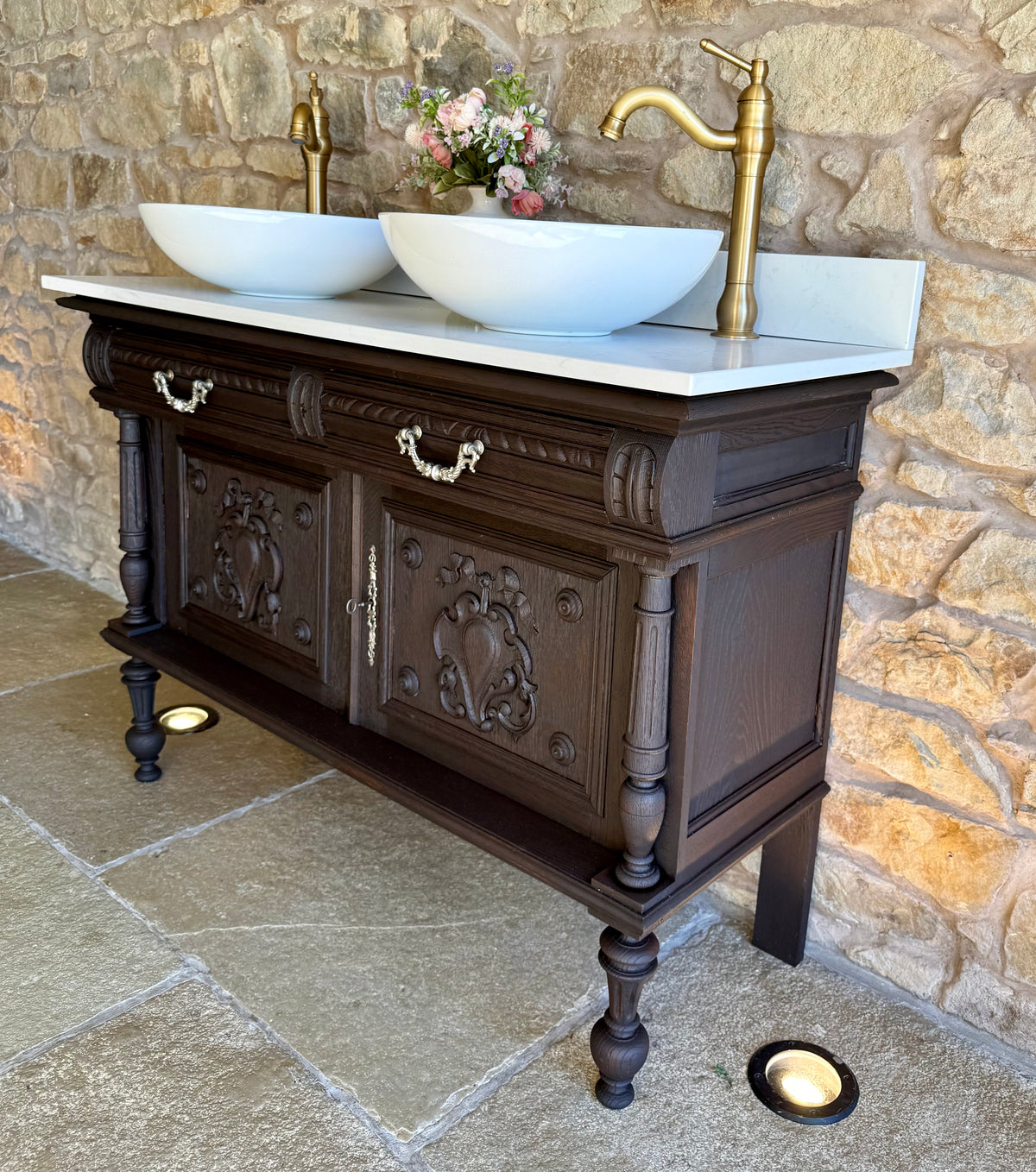 Vintage Oak Vanity Sink in a Classic Dark Oak. (122cm wide)