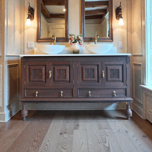 Solid Oak Double Vanity Unit in a Classic Dark Oak (138cm wide)