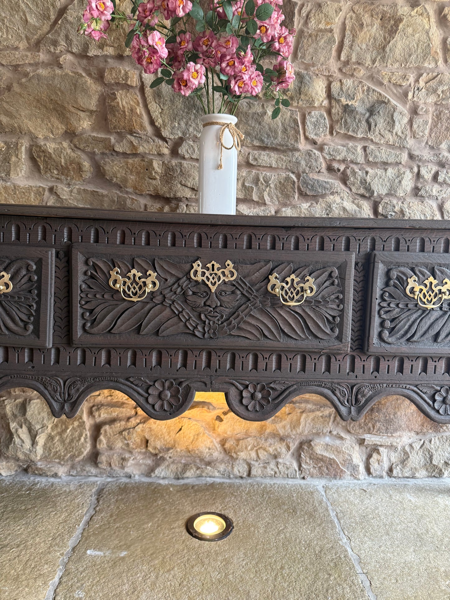 1700s Antique Carved Oak Console Table