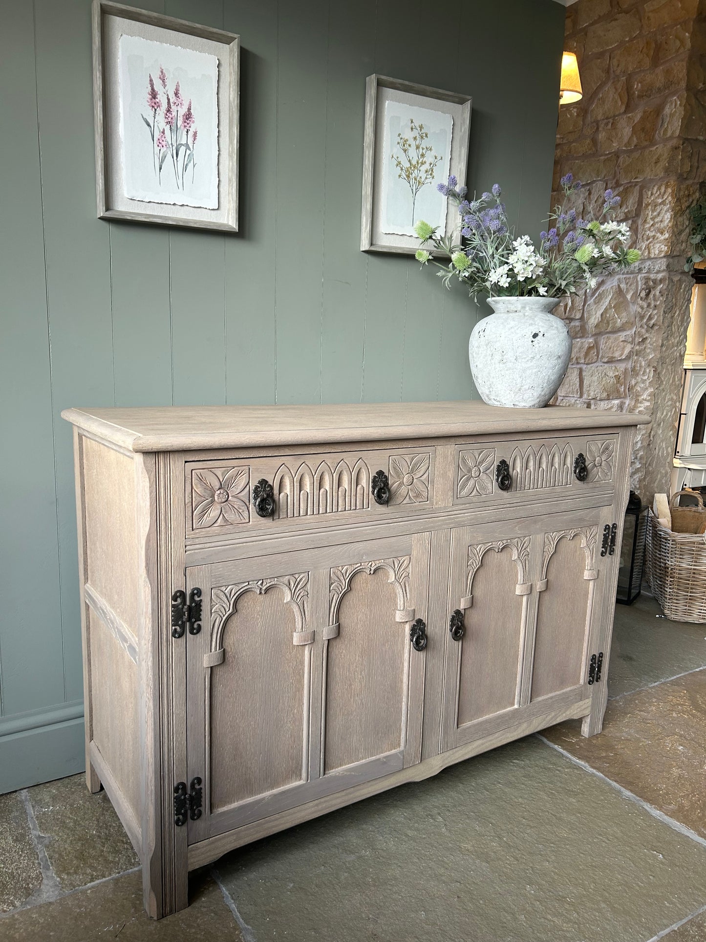 Small Vintage Weathered Oak Sideboard