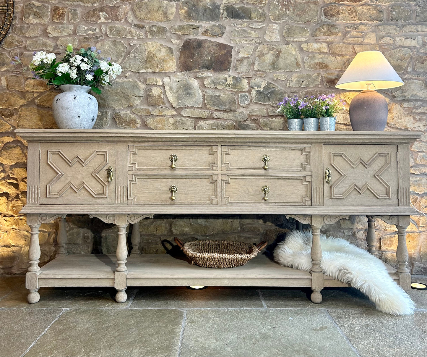 Large Weathered Oak Console Sideboard by Waring and Gillows of Lancaster