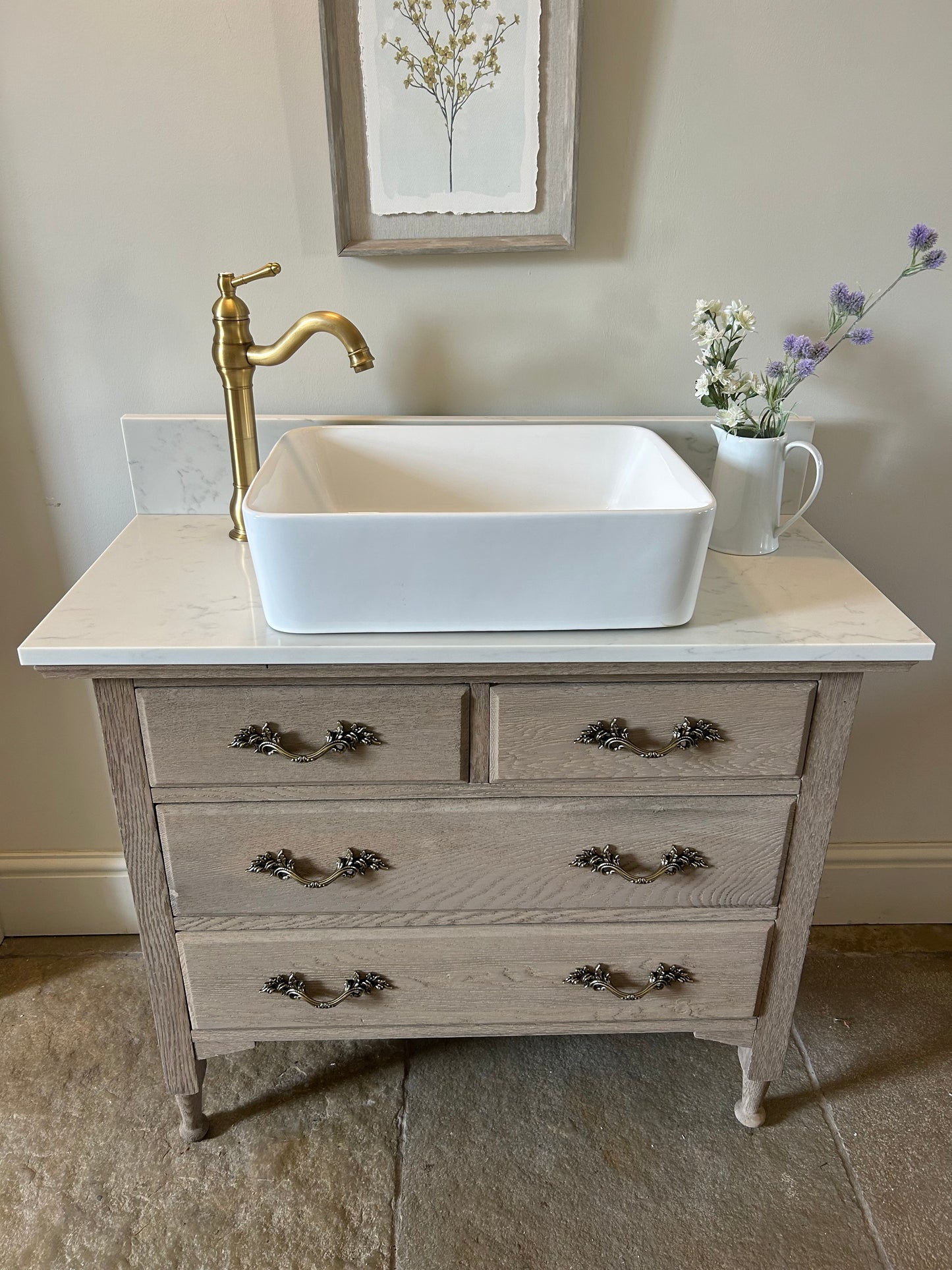 Vintage Marble Top vanity sink 93.5cm wide