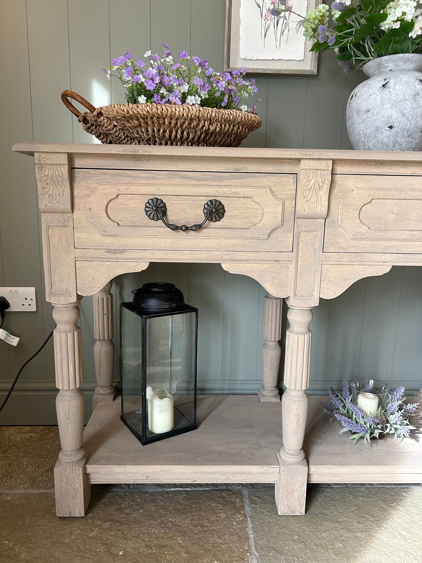 Large rustic Console Table finished in a light weathered oak.