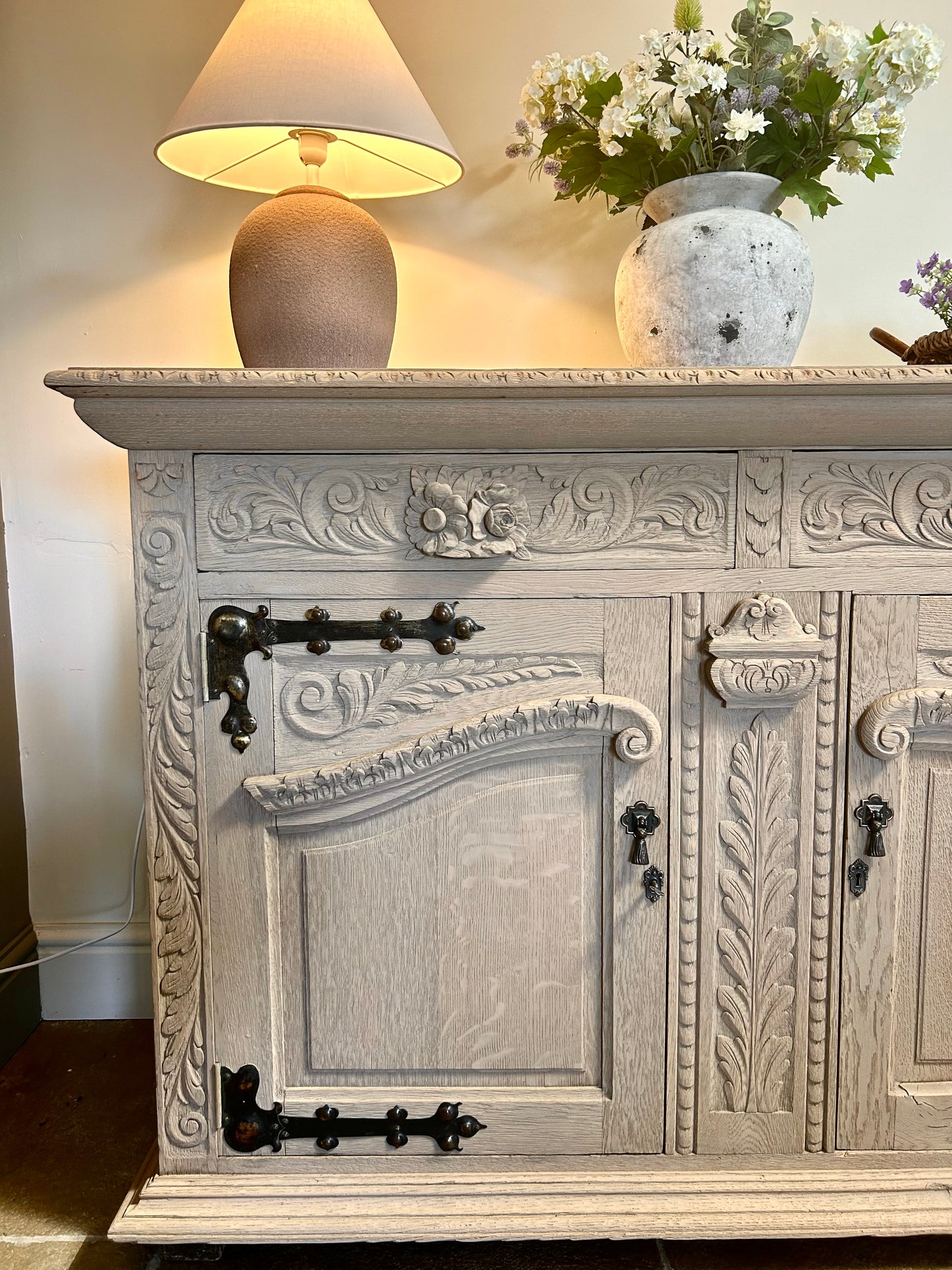 Antique Solid Oak Sideboard finished in a natural weathered oak style