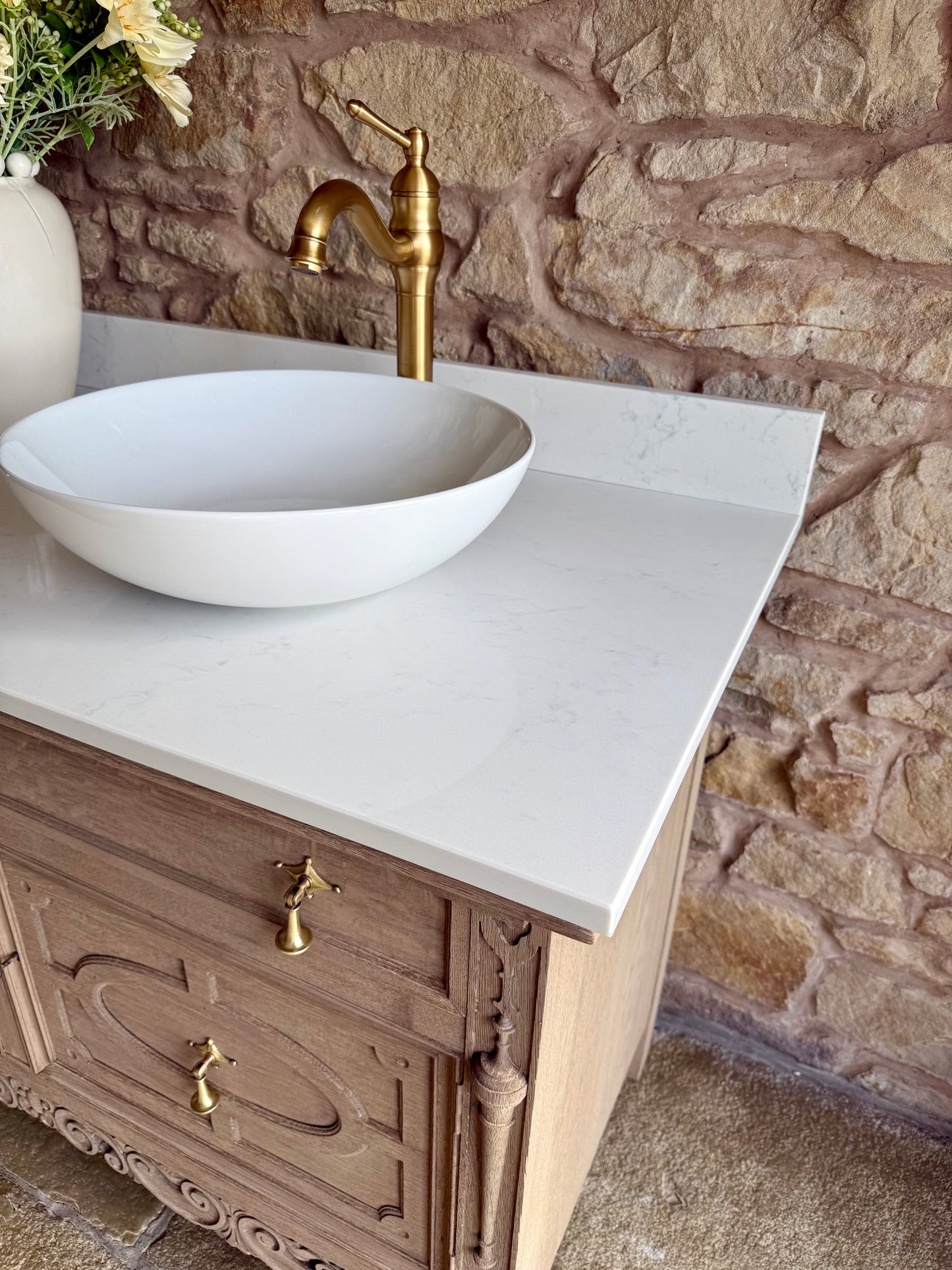 Large Double Vanity Sink, Quartz Top, Upstand and two basins (185cm wide)