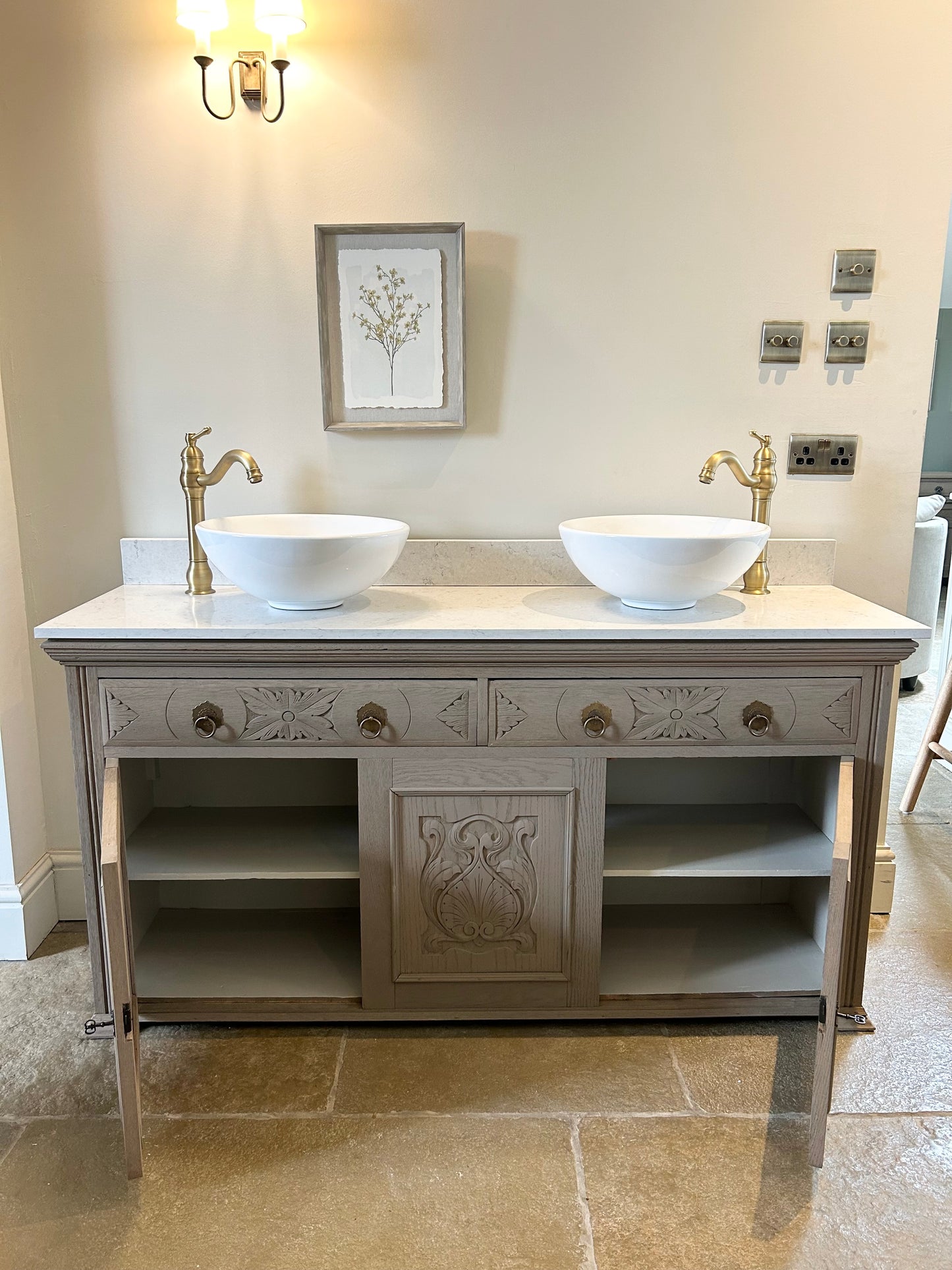 Large Double Vanity Sink Unit with Marble Top