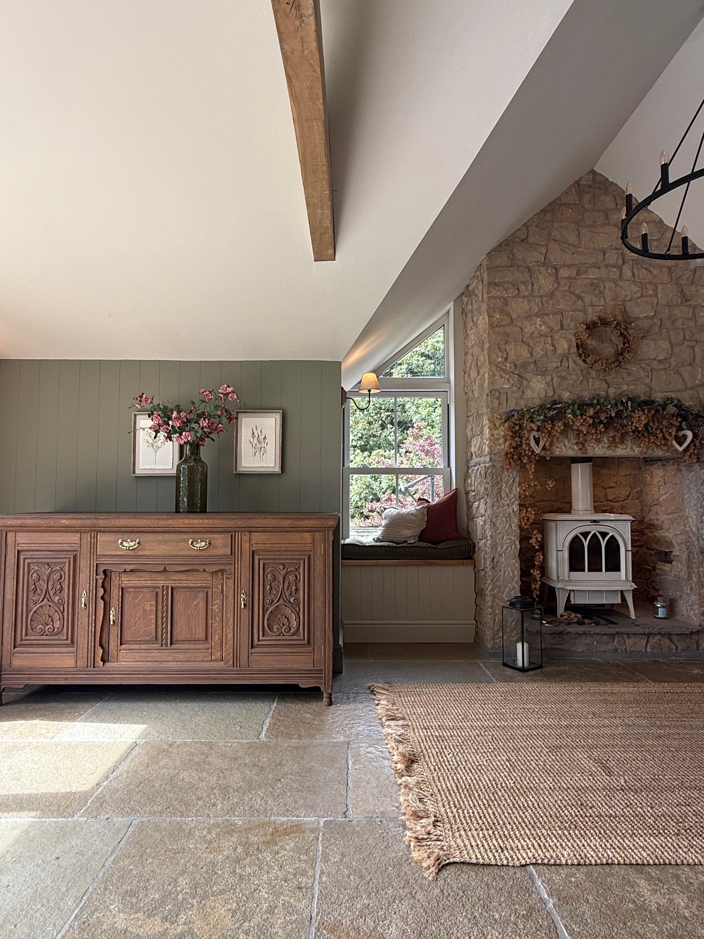 Large Antique Solid Oak Sideboard with beautiful carved detailing