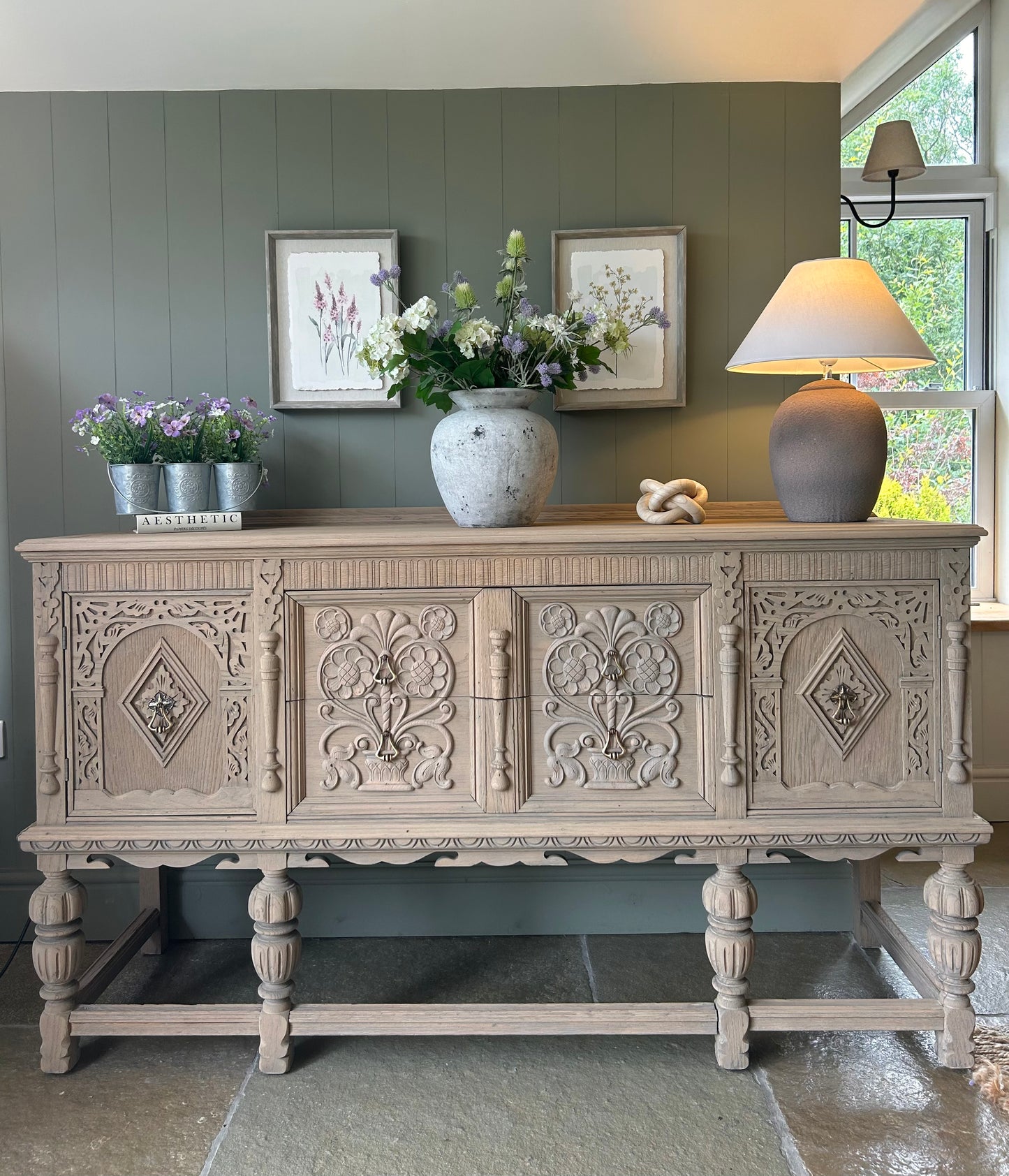 Antique Large Solid Weathered Oak Sideboard