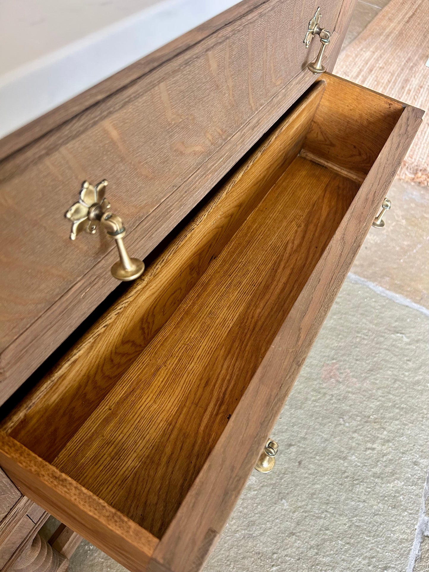 Single Solid Oak Vanity Sink, Carrara Quartz top, countertop basin and Upstand. (77cm wide)