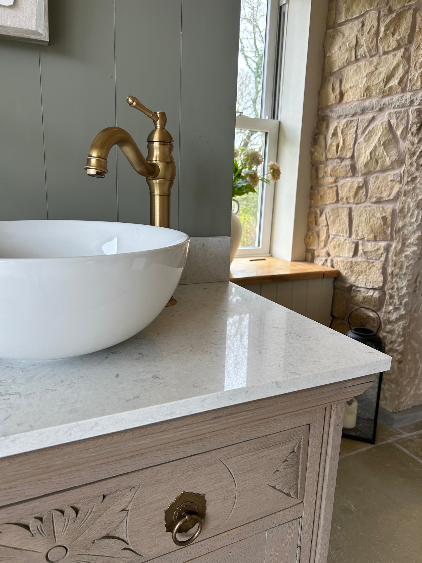 Large Double Vanity Sink Unit with Marble Top