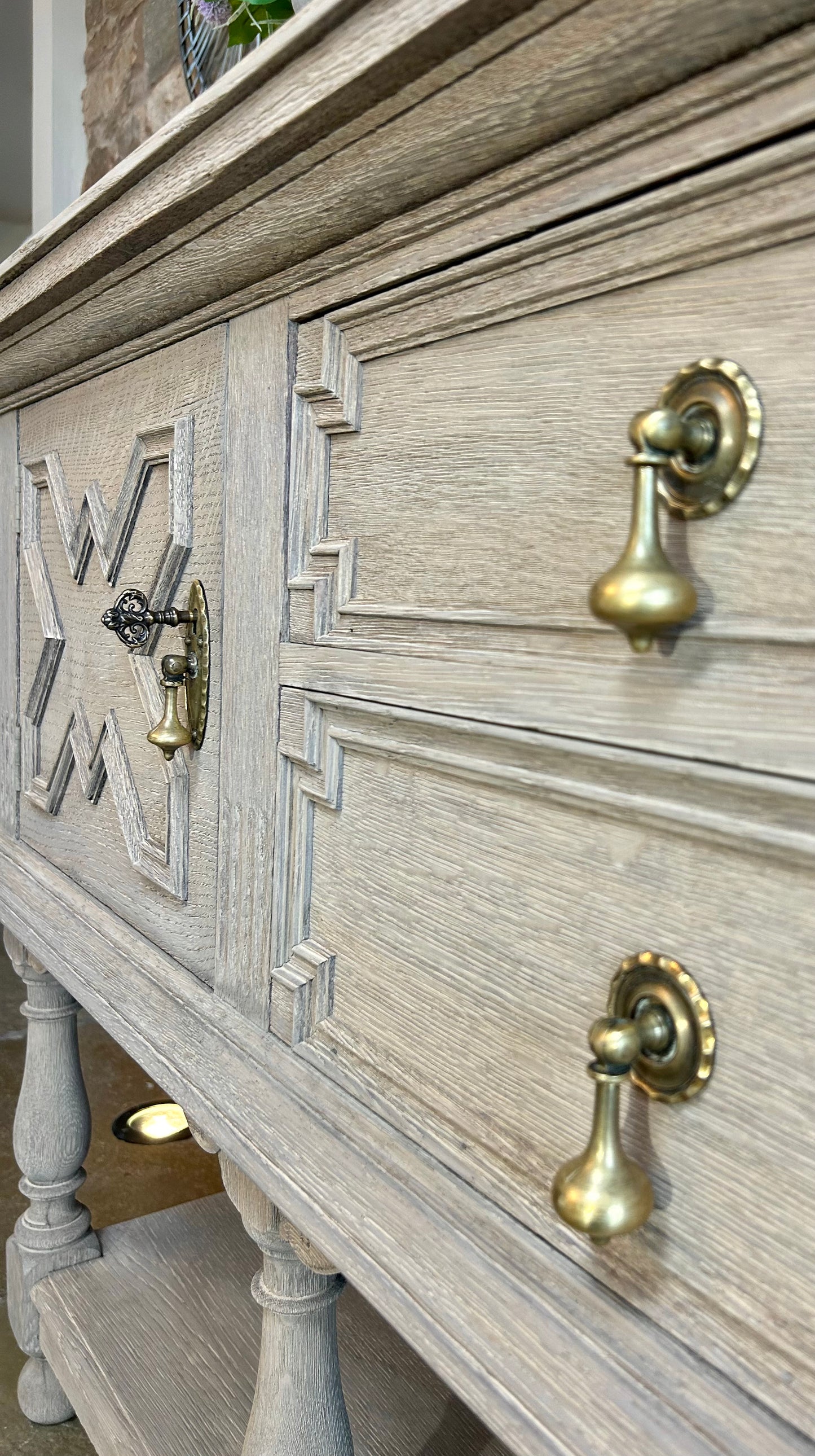 Large Weathered Oak Console Sideboard by Waring and Gillows of Lancaster