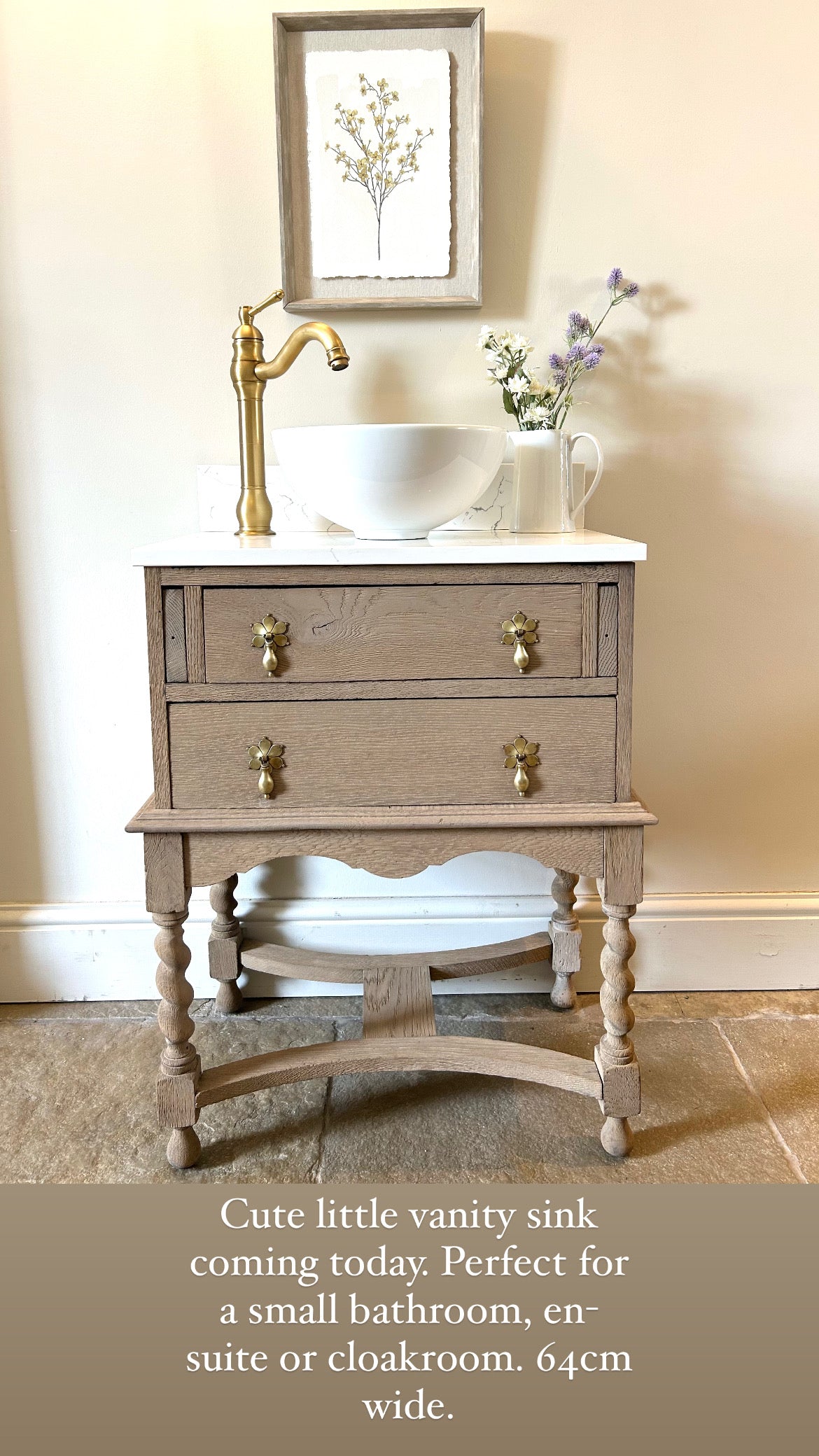 Small Vanity Sink with Marble top and Upstand.