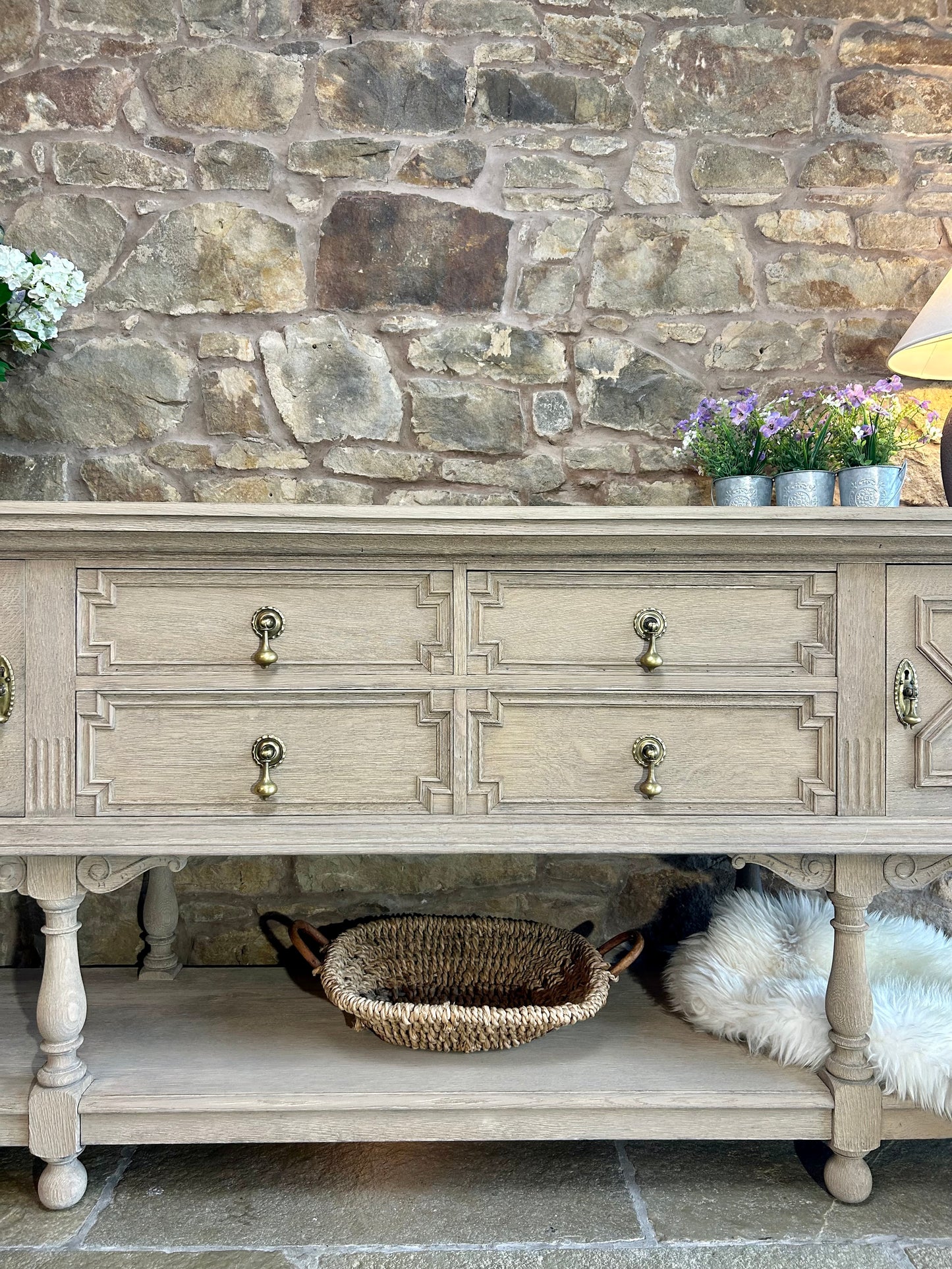 Large Weathered Oak Console Sideboard by Waring and Gillows of Lancaster