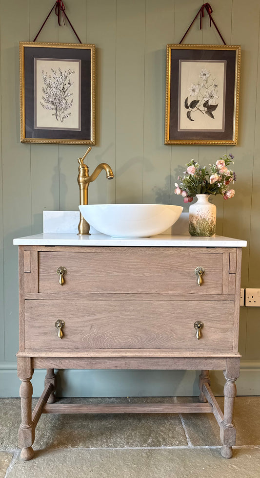 Single Vintage Vanity Unit, Quartz top, Upstand and basin (78cm wide)