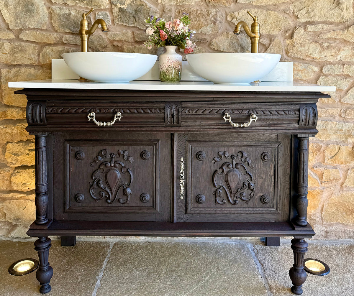 Vintage Oak Vanity Sink in a Classic Dark Oak. (122cm wide)