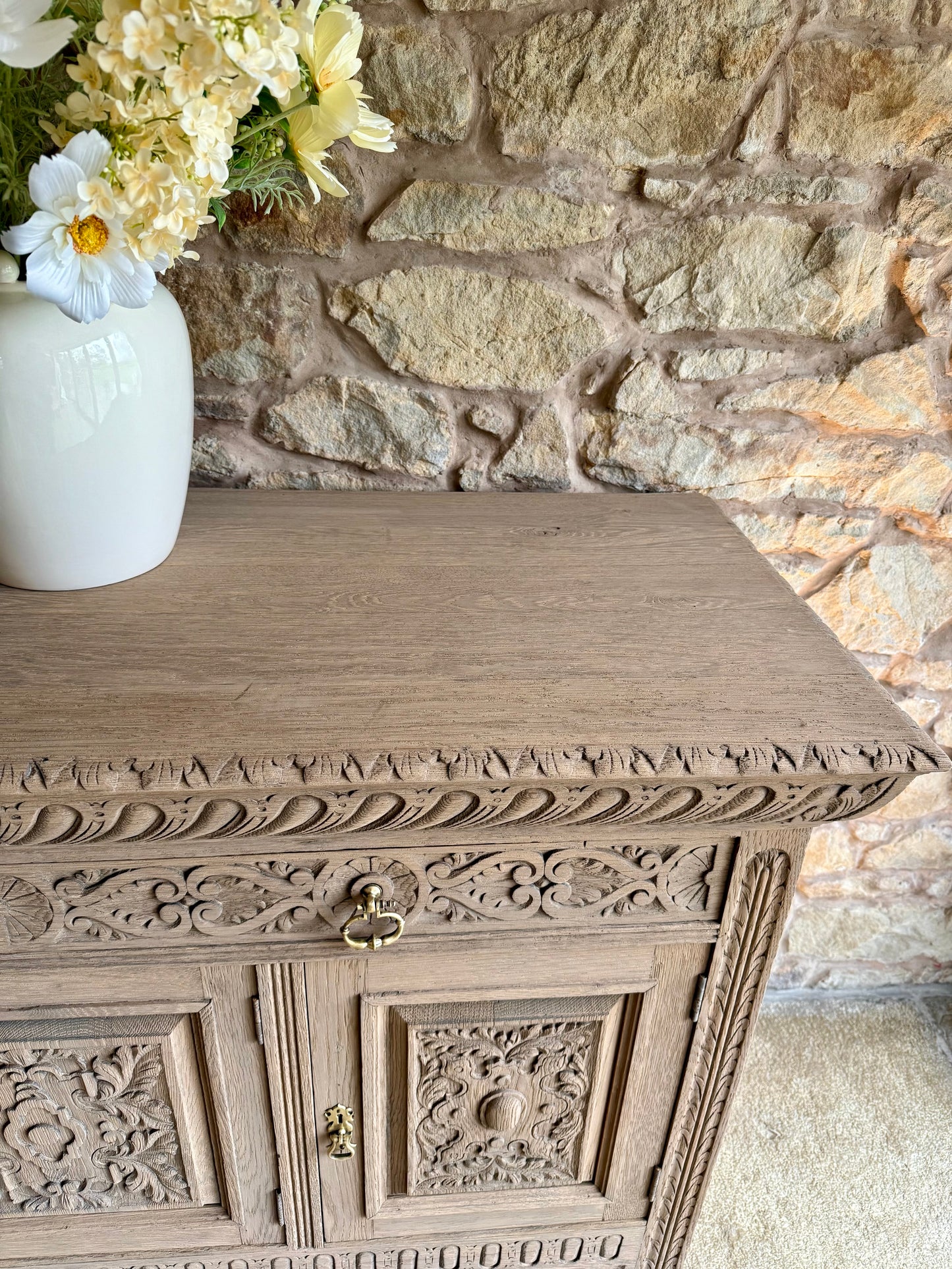 Beautiful Antique Carved Solid Oak Sideboard