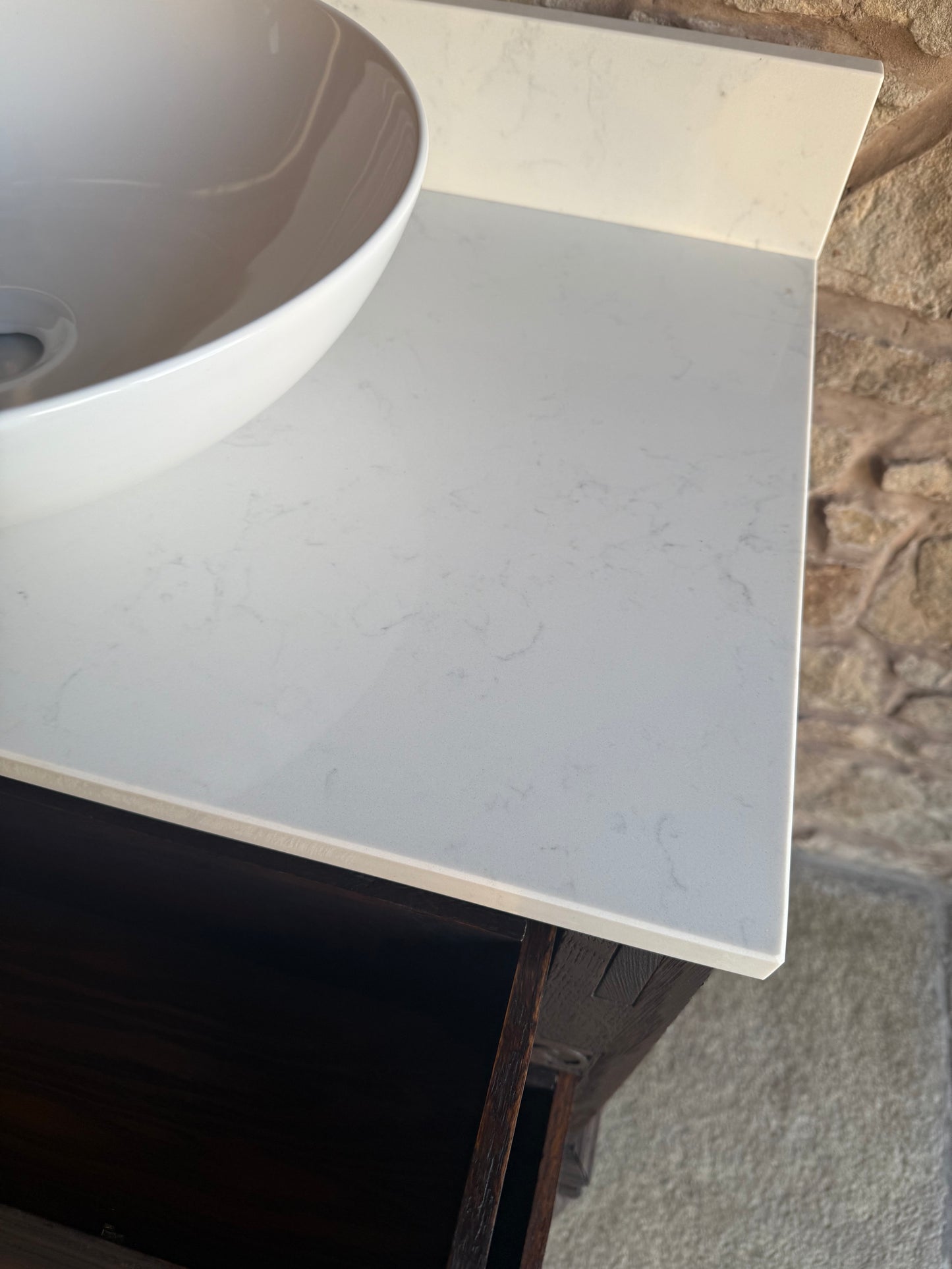 Small Vintage vanity Sink, Quartz top, Upstand and basin. (75.5cm wide)