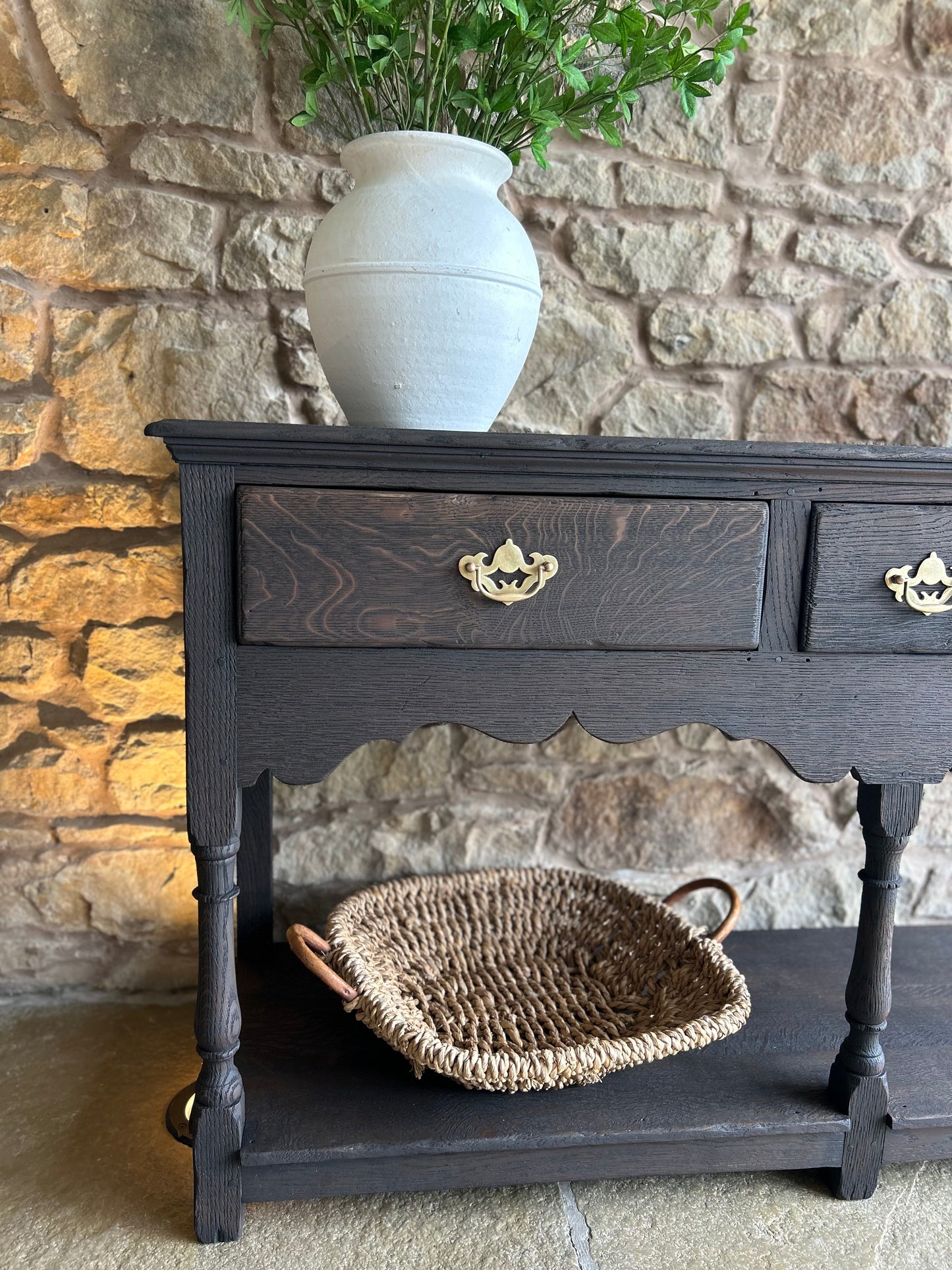 Antique Solid Dark Oak Console table.