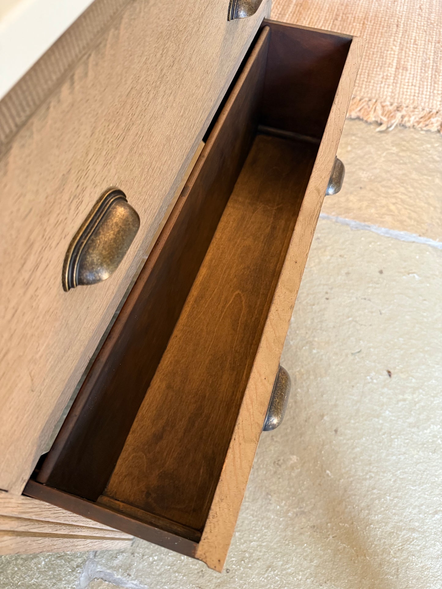 Single Vintage Oak Vanity finished in a Weathered Light Oak, Carrara Quartz Top, Upstand and basin. (79cm wide)