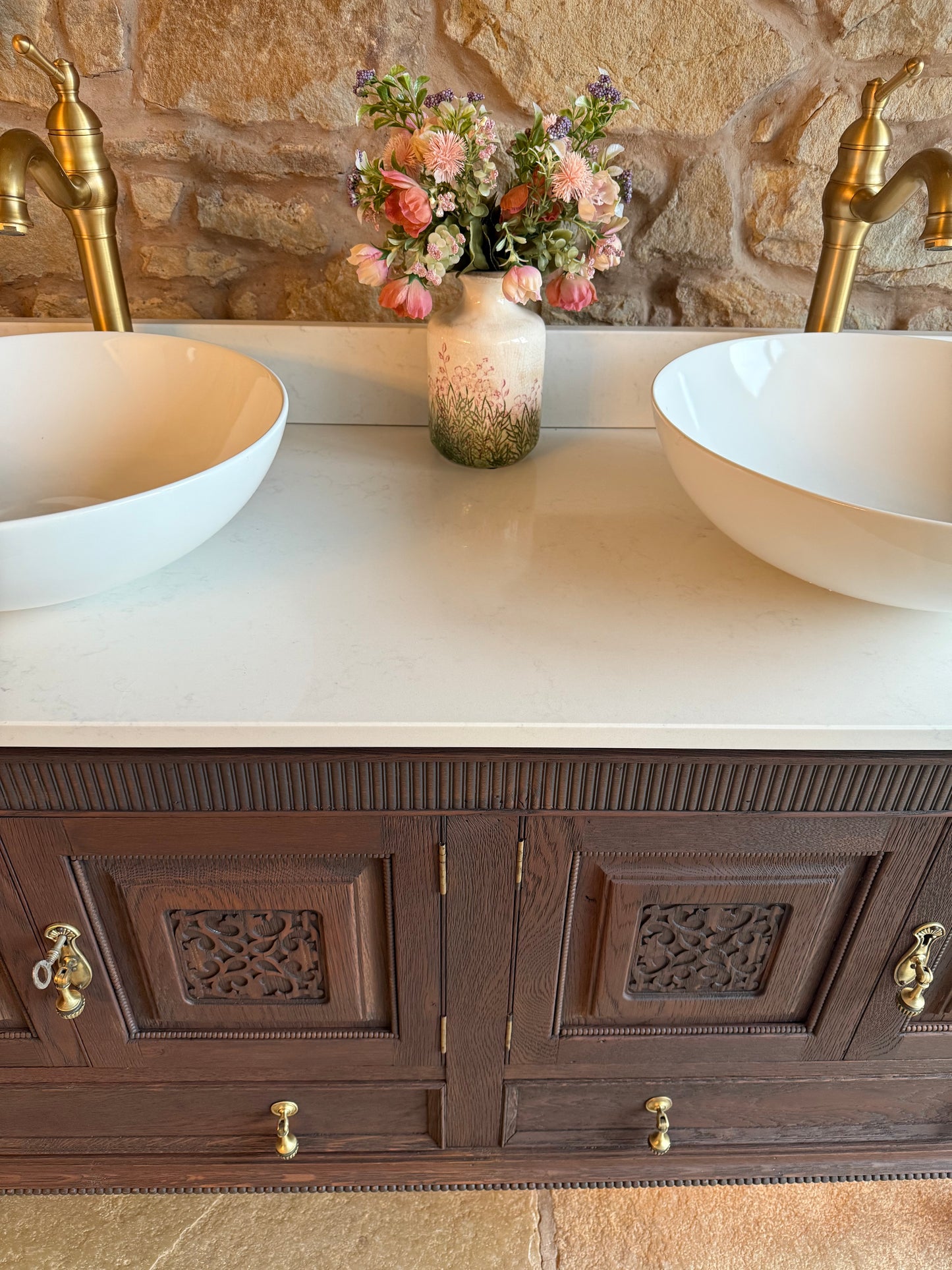 Solid Oak Double Vanity Unit in a Classic Dark Oak (138cm wide)