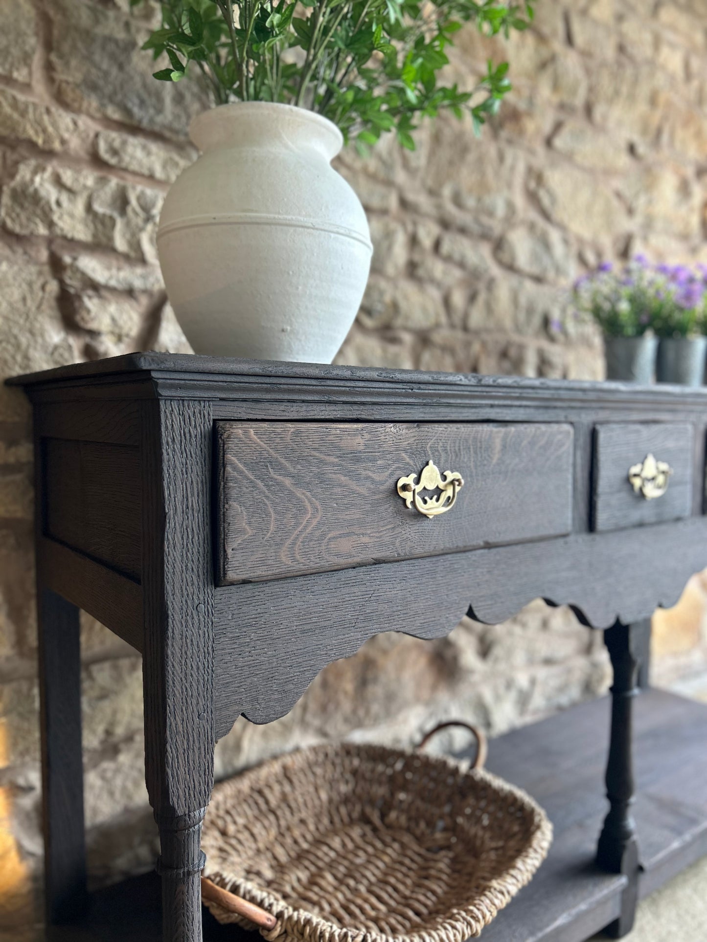 Antique Solid Dark Oak Console table.