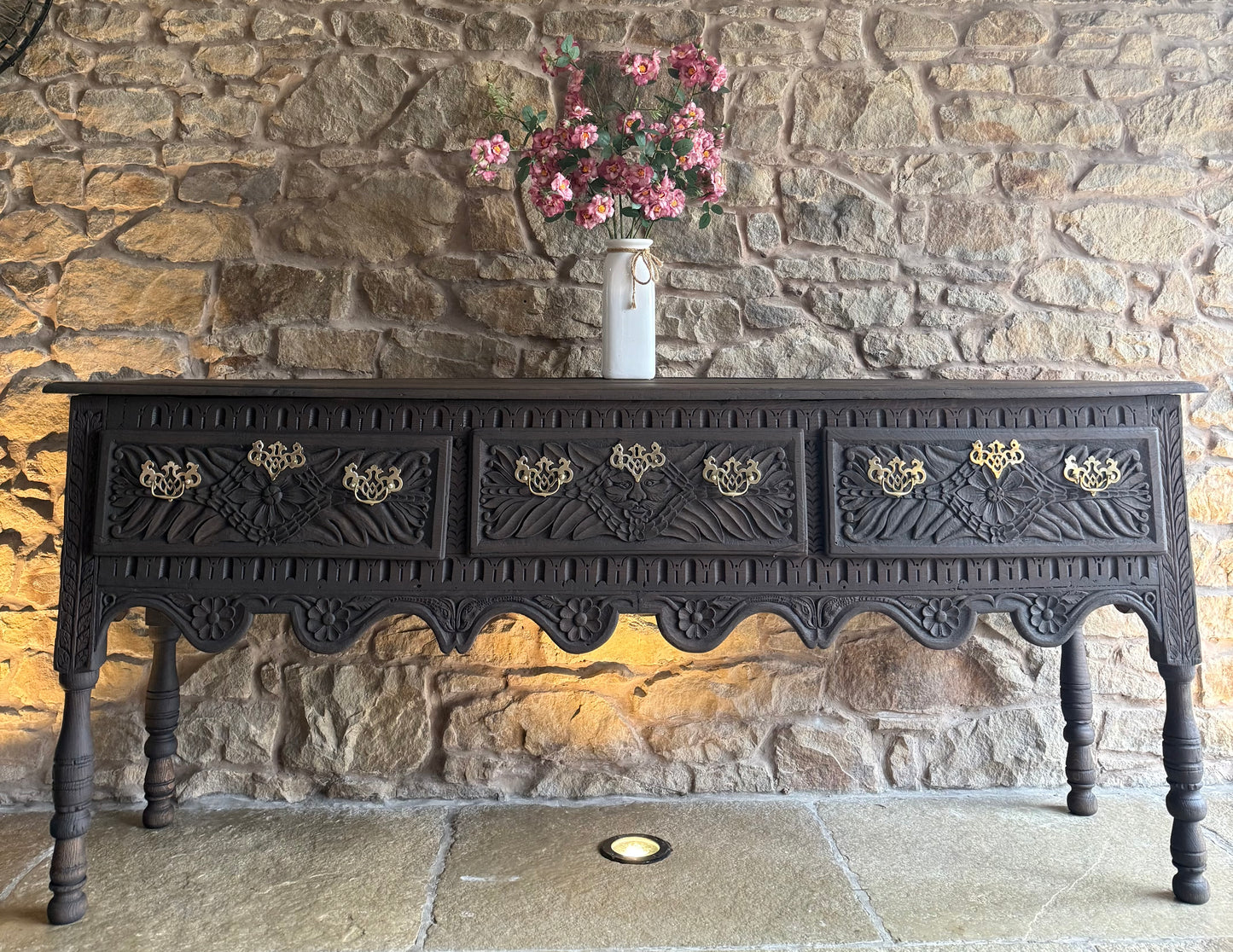 1700s Antique Carved Oak Console Table
