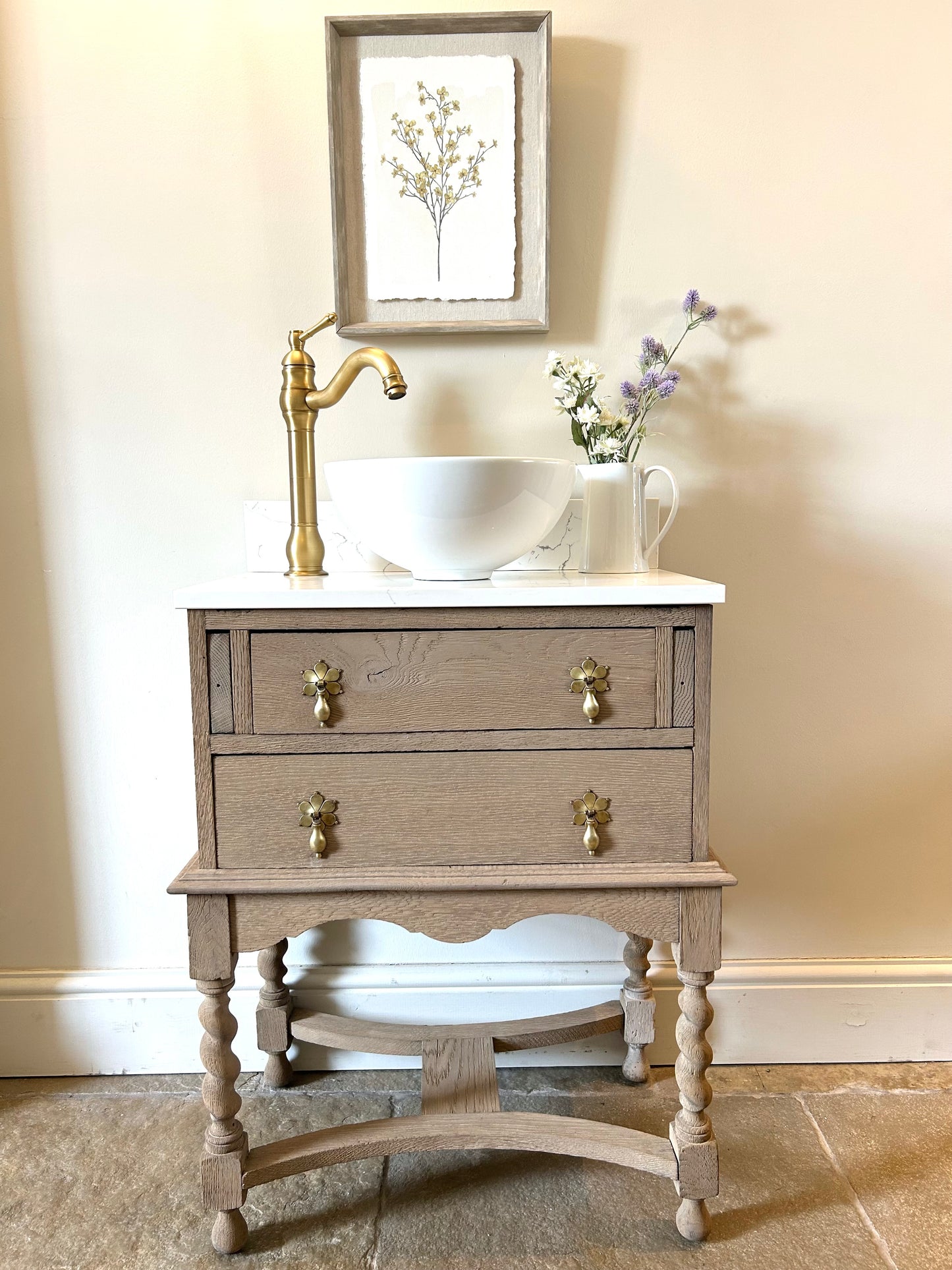 Small Vanity Sink with Marble top and Upstand.