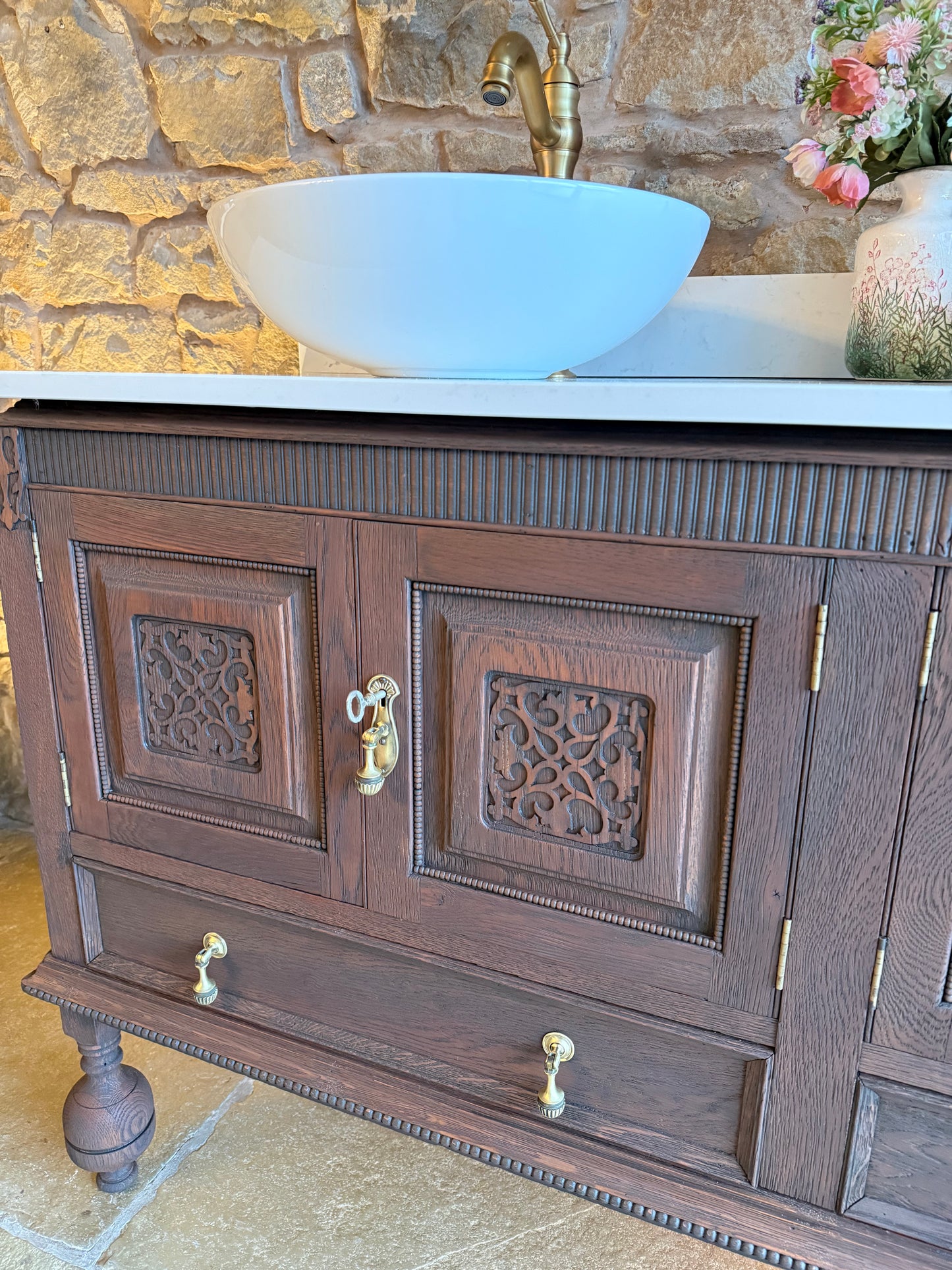 Solid Oak Double Vanity Unit in a Classic Dark Oak (138cm wide)