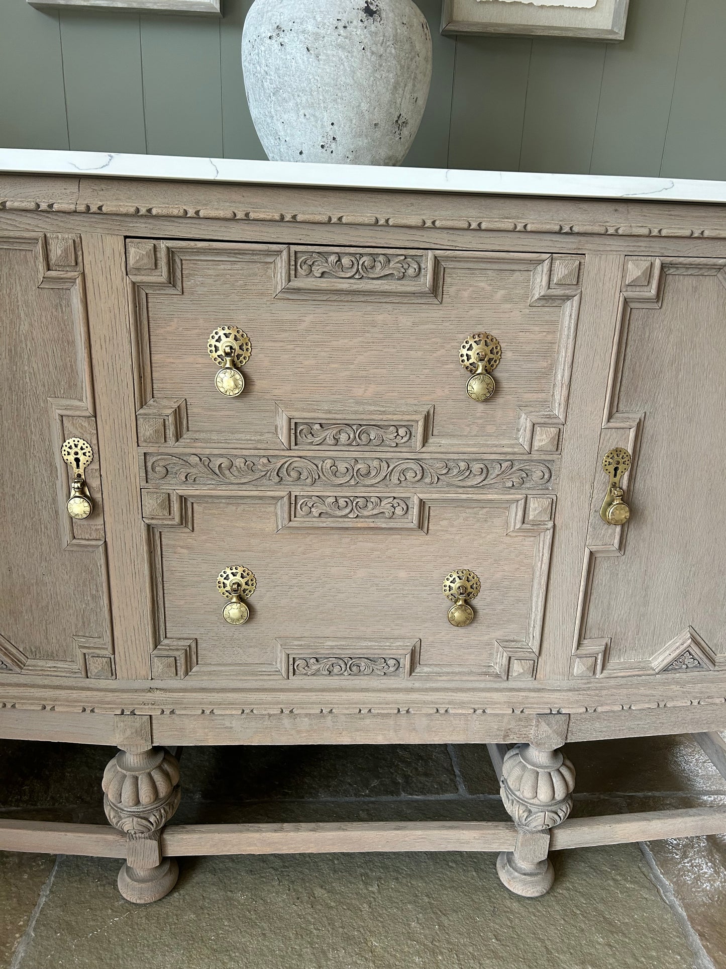 Marble Topped Vintage Sideboard. Medium Sized